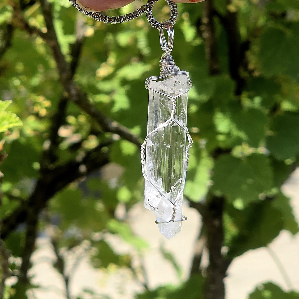 Danburite Crystal Necklace | Clear Danburite Pendant | Wire Wrapped Danburite | 22 Inch Stainless Steel Chain | Rare Crystal Jewelry