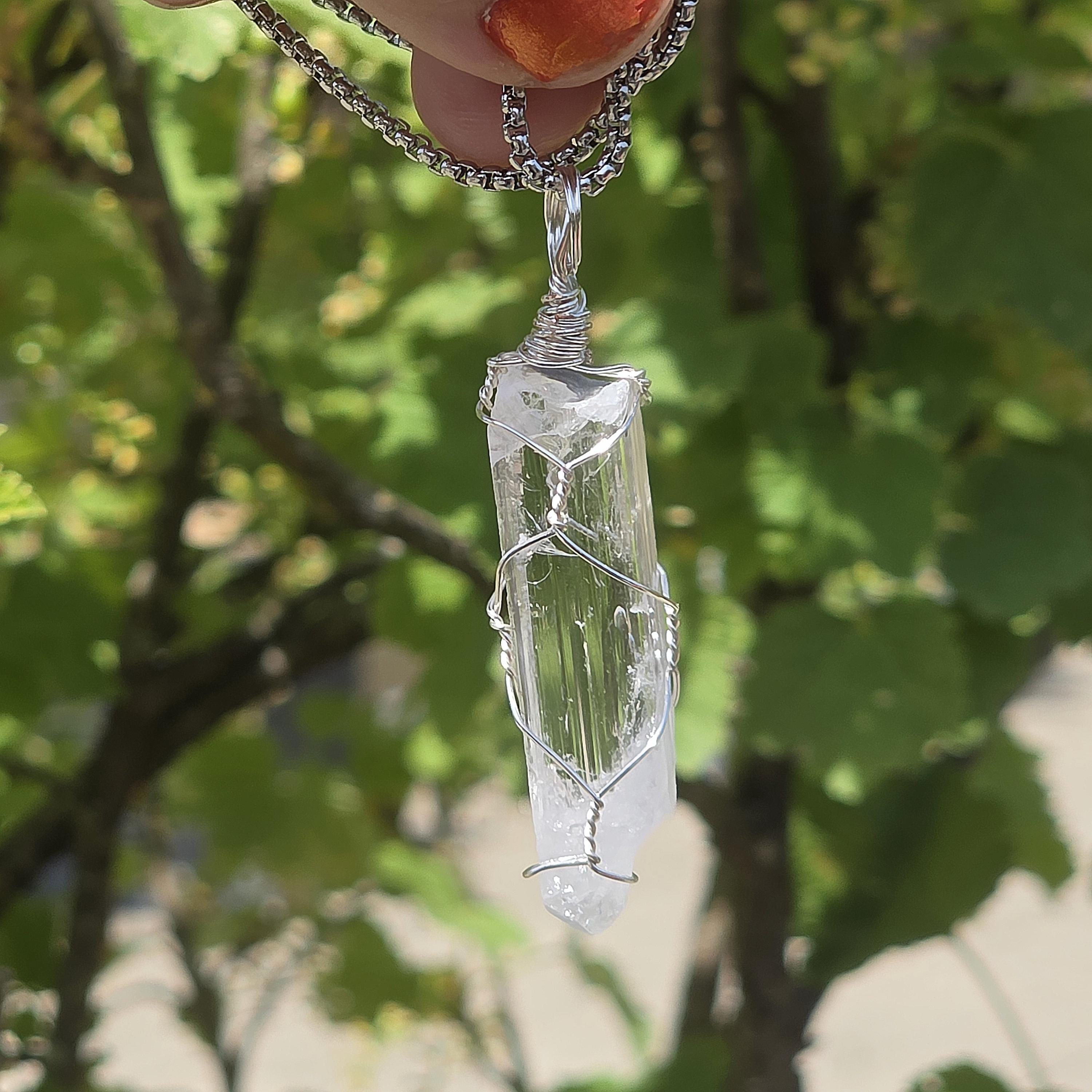 Danburite Crystal Necklace | Clear Danburite Pendant | Wire Wrapped Danburite | 22 Inch Stainless Steel Chain | Rare Crystal Jewelry