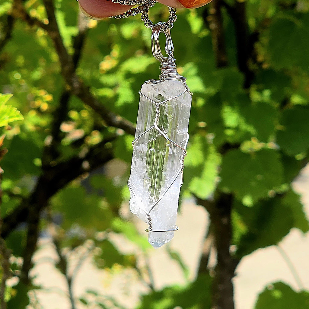 Danburite Crystal Necklace | Clear Danburite Pendant | Wire Wrapped Danburite | 22 Inch Stainless Steel Chain | Rare Crystal Jewelry