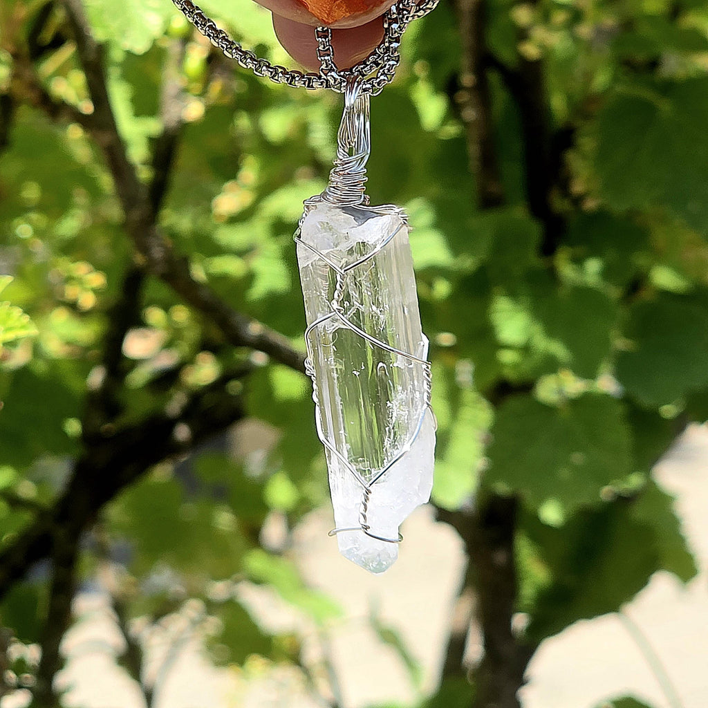 Danburite Crystal Necklace | Clear Danburite Pendant | Wire Wrapped Danburite | 22 Inch Stainless Steel Chain | Rare Crystal Jewelry