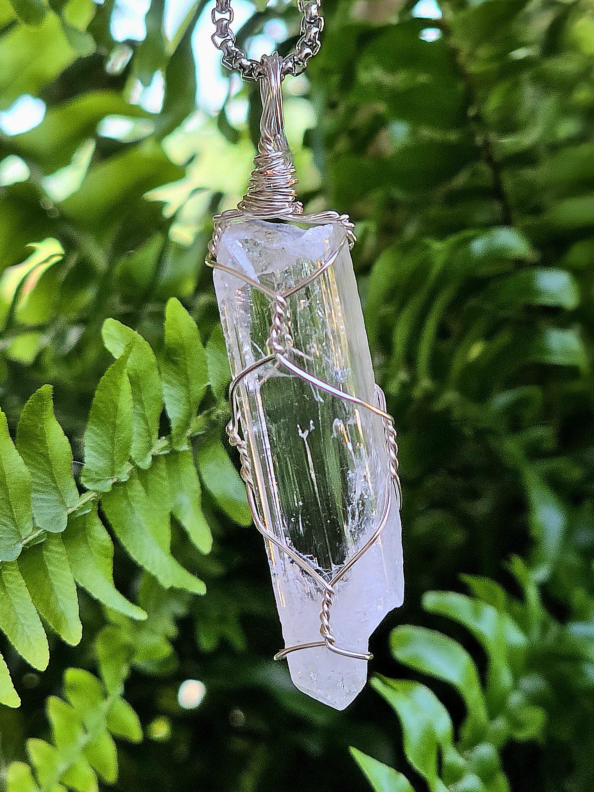 Danburite Crystal Necklace | Clear Danburite Pendant | Wire Wrapped Danburite | 22 Inch Stainless Steel Chain | Rare Crystal Jewelry