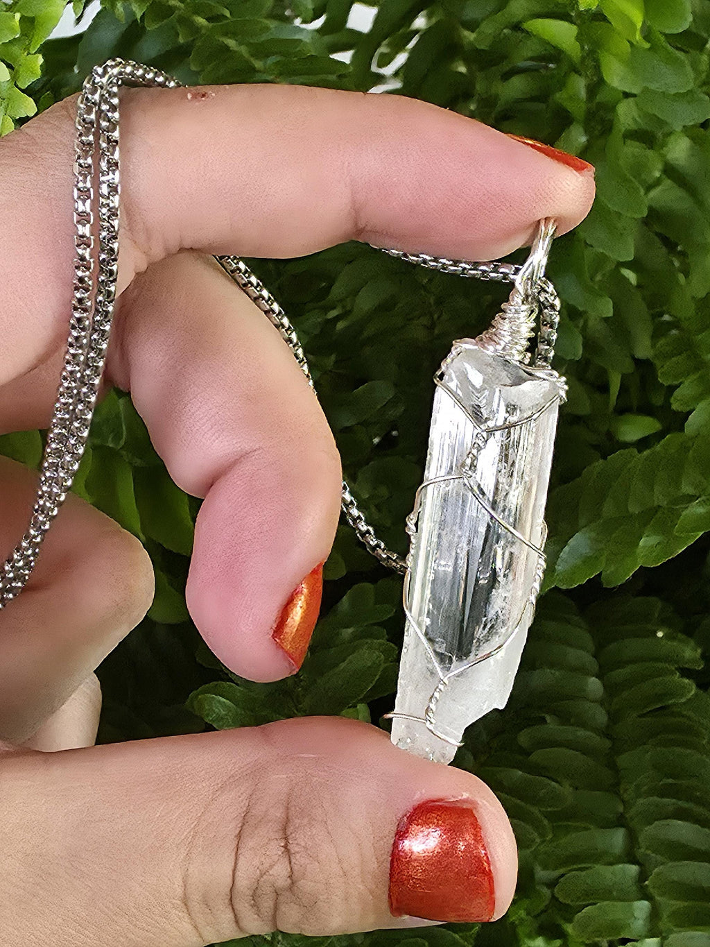 Danburite Crystal Necklace | Clear Danburite Pendant | Wire Wrapped Danburite | 22 Inch Stainless Steel Chain | Rare Crystal Jewelry