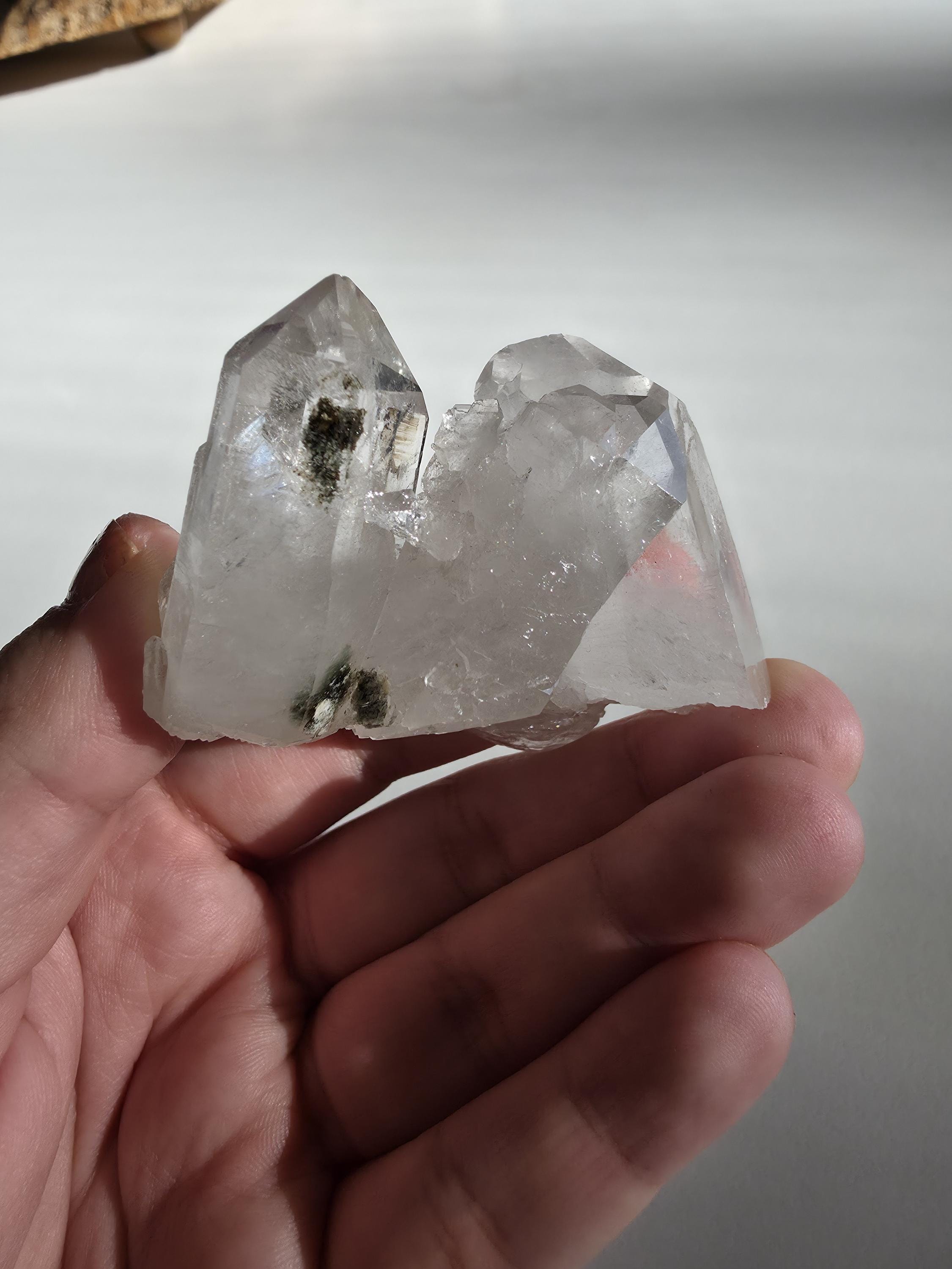 Natural Clear Quartz Cluster | Brazilian Crystal with Included Point | Mineral Display Specimen