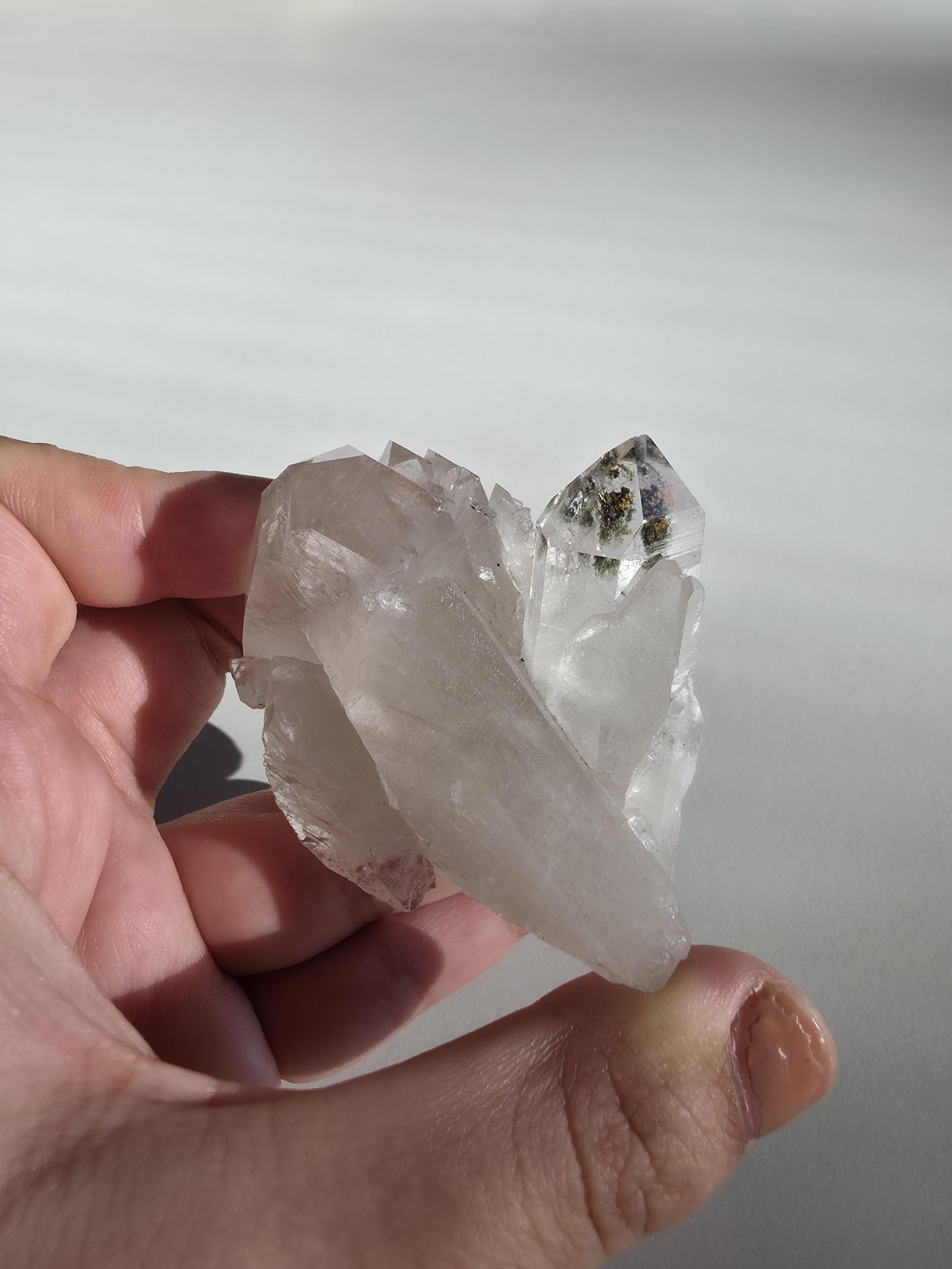 Natural Clear Quartz Cluster | Brazilian Crystal with Included Point | Mineral Display Specimen