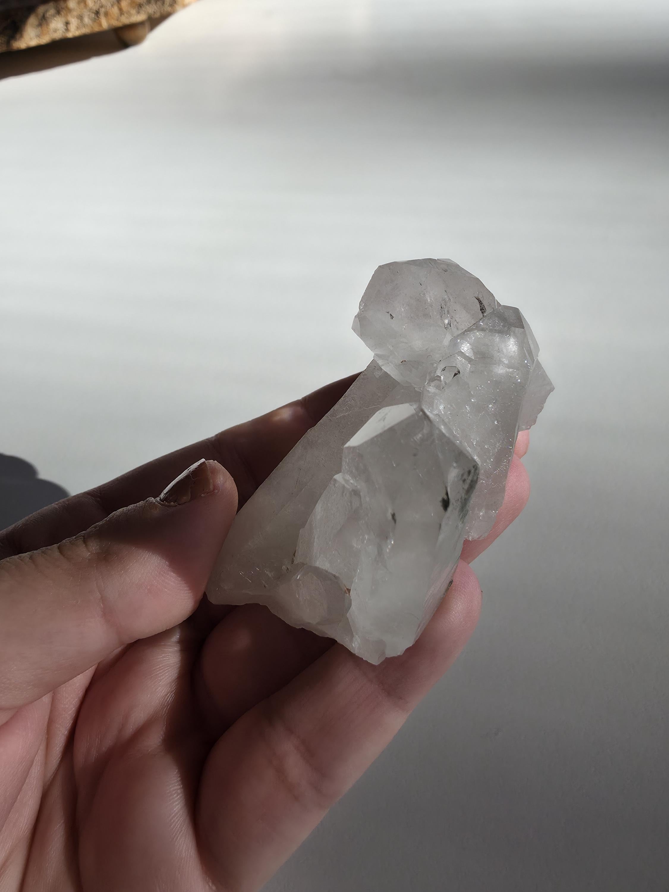 Natural Clear Quartz Cluster | Brazilian Crystal with Included Point | Mineral Display Specimen