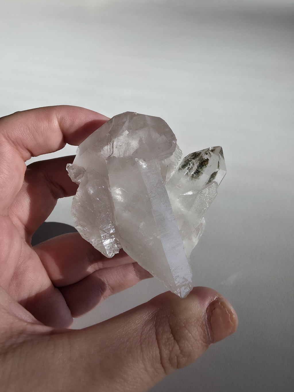 Natural Clear Quartz Cluster | Brazilian Crystal with Included Point | Mineral Display Specimen