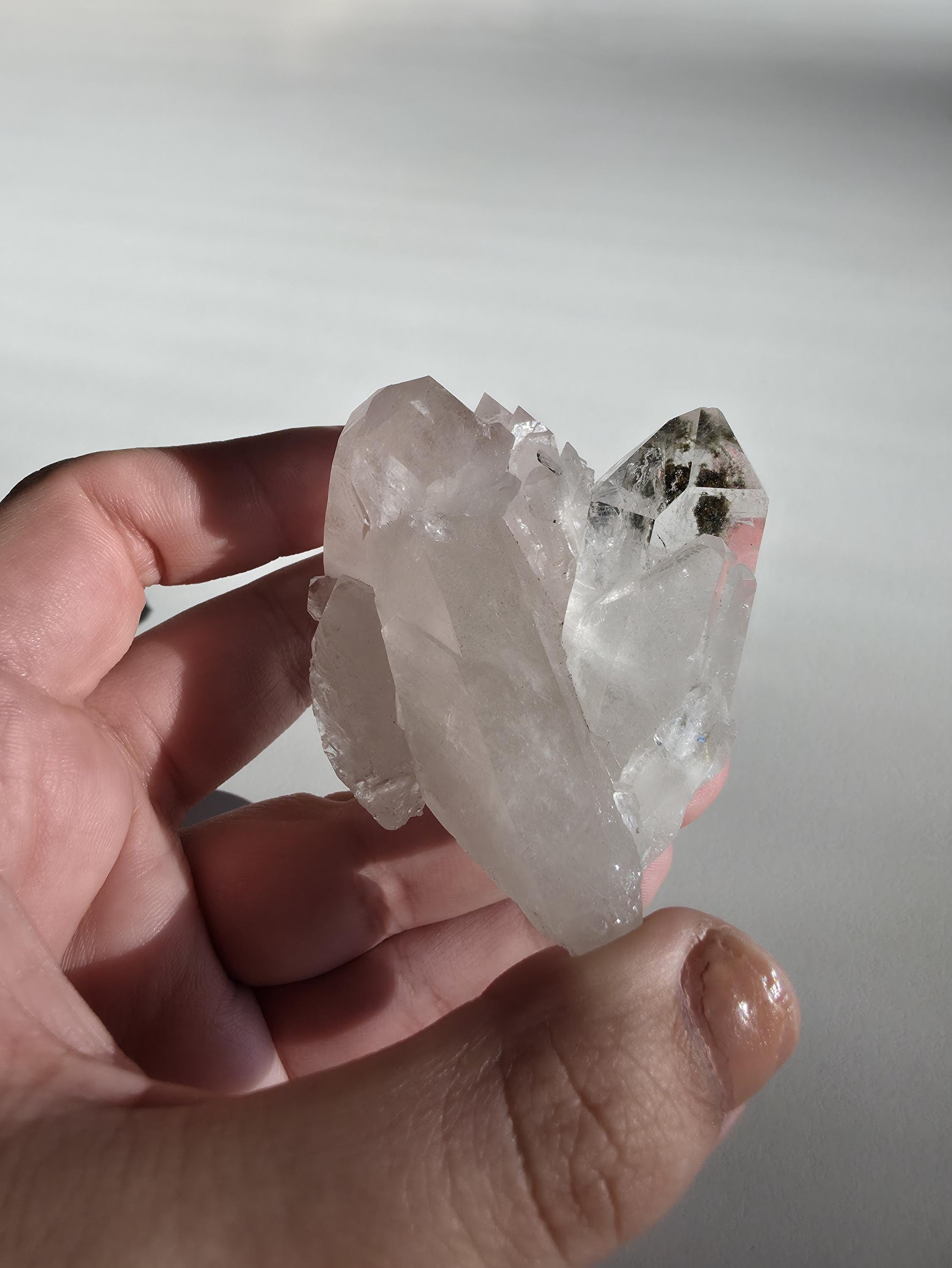 Natural Clear Quartz Cluster | Brazilian Crystal with Included Point | Mineral Display Specimen