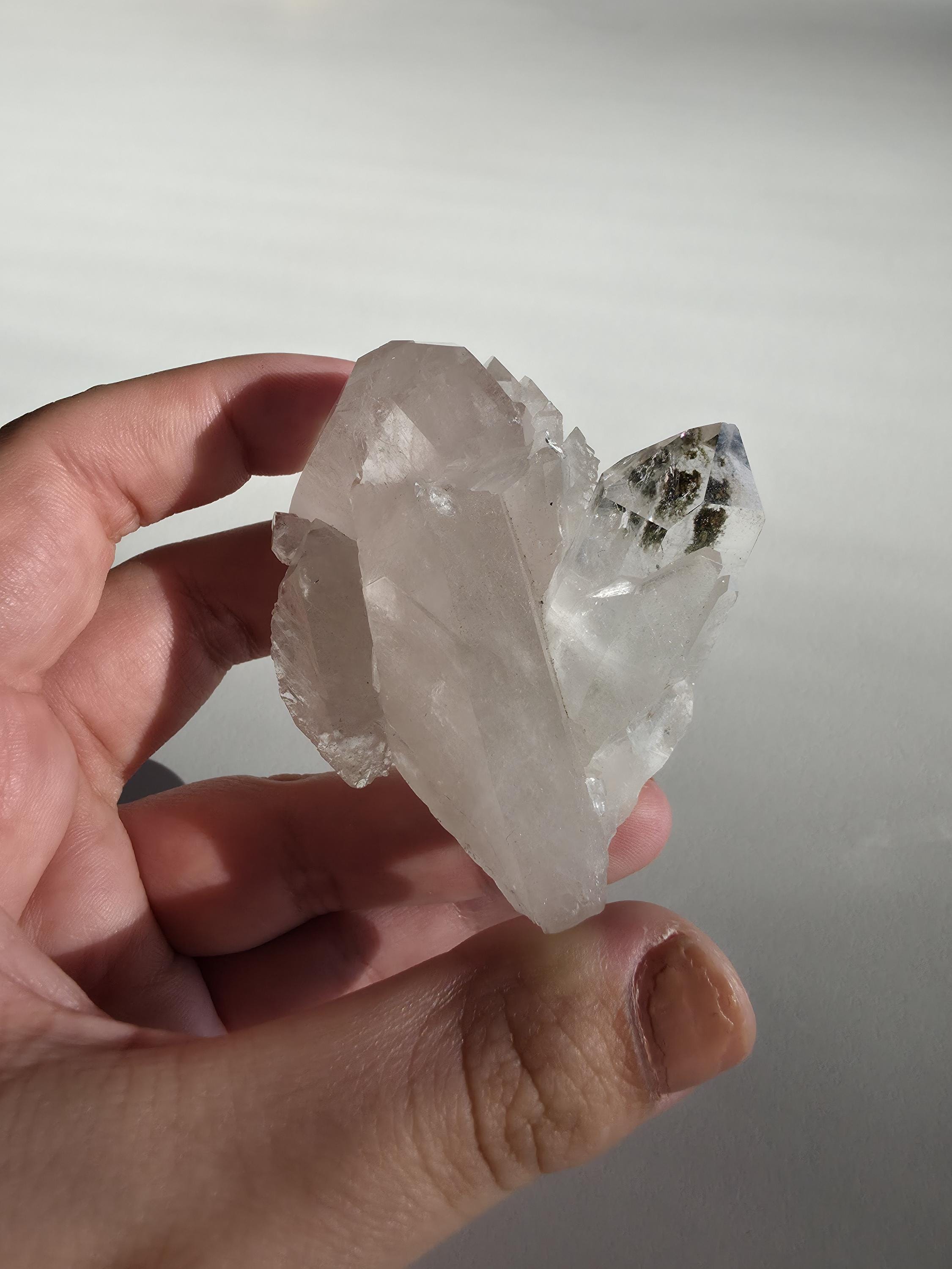 Natural Clear Quartz Cluster | Brazilian Crystal with Included Point | Mineral Display Specimen