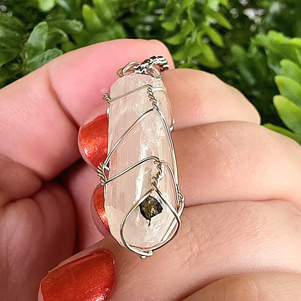 Wire Wrapped Danburite Crystal Necklace | Clear Pendant, Rare Mexican Stone, Stainless Steel Chain