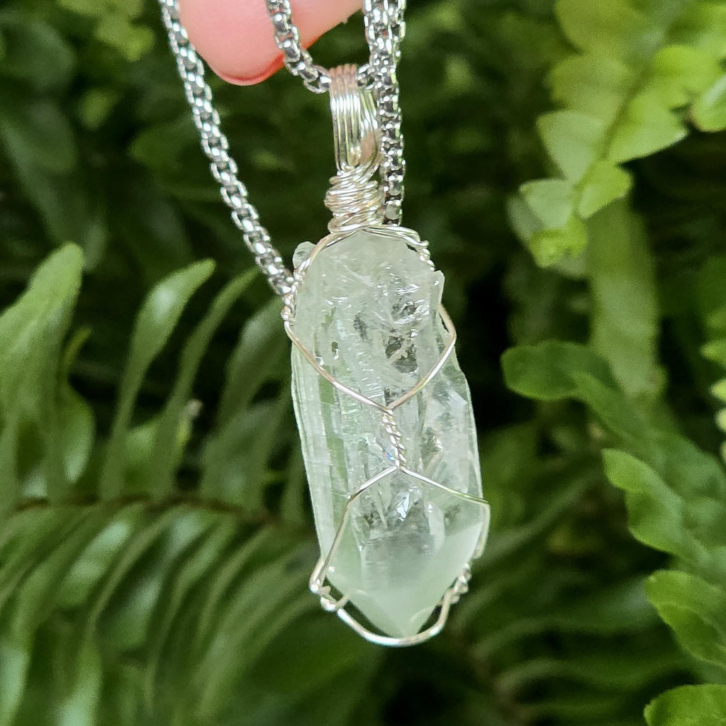 Himalayan Quartz Point Necklace | Chlorite Included Crystal | High Altitude Quartz Pendant | Stainless Steel Chain Jewelry