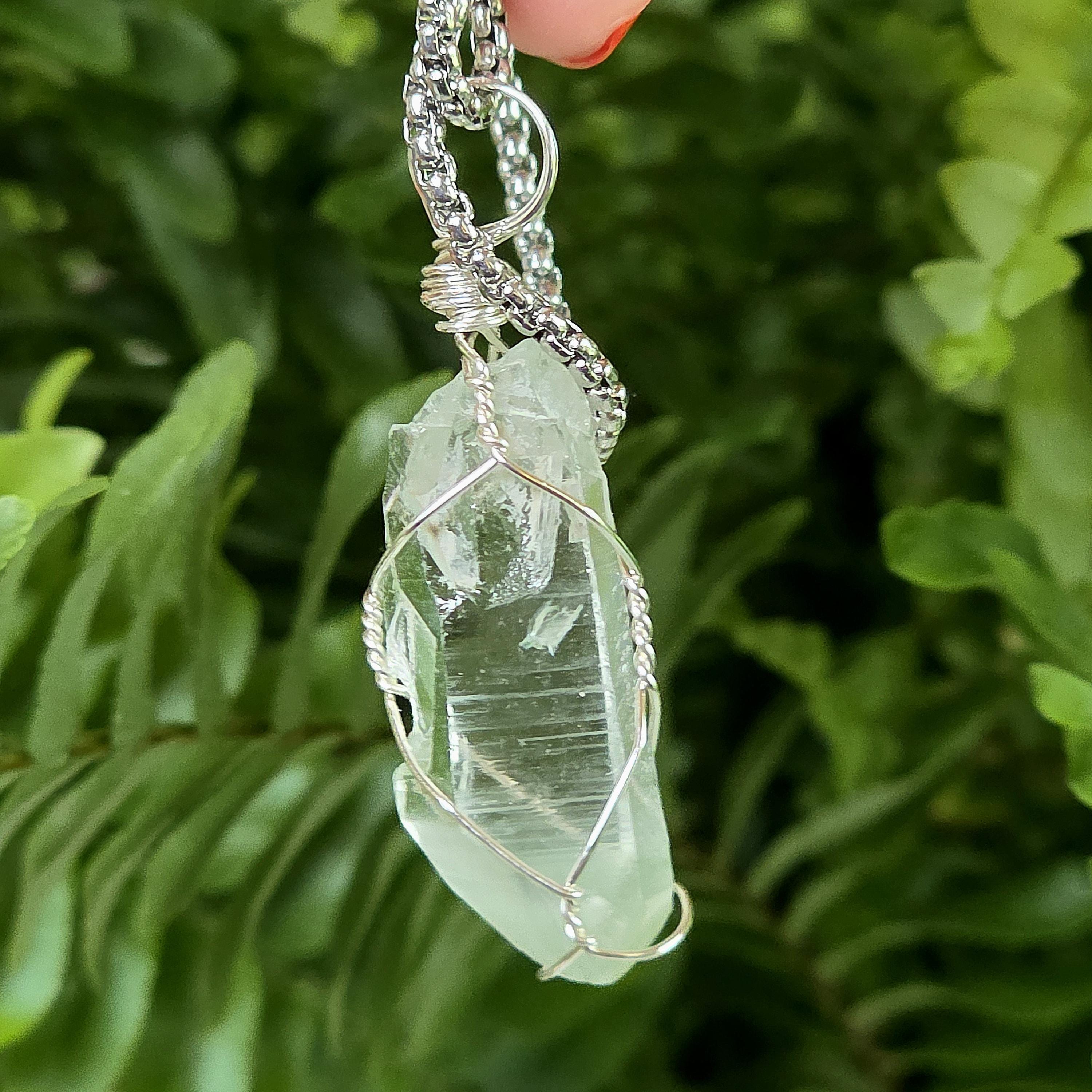 Himalayan Quartz Point Necklace | Chlorite Included Crystal | High Altitude Quartz Pendant | Stainless Steel Chain Jewelry