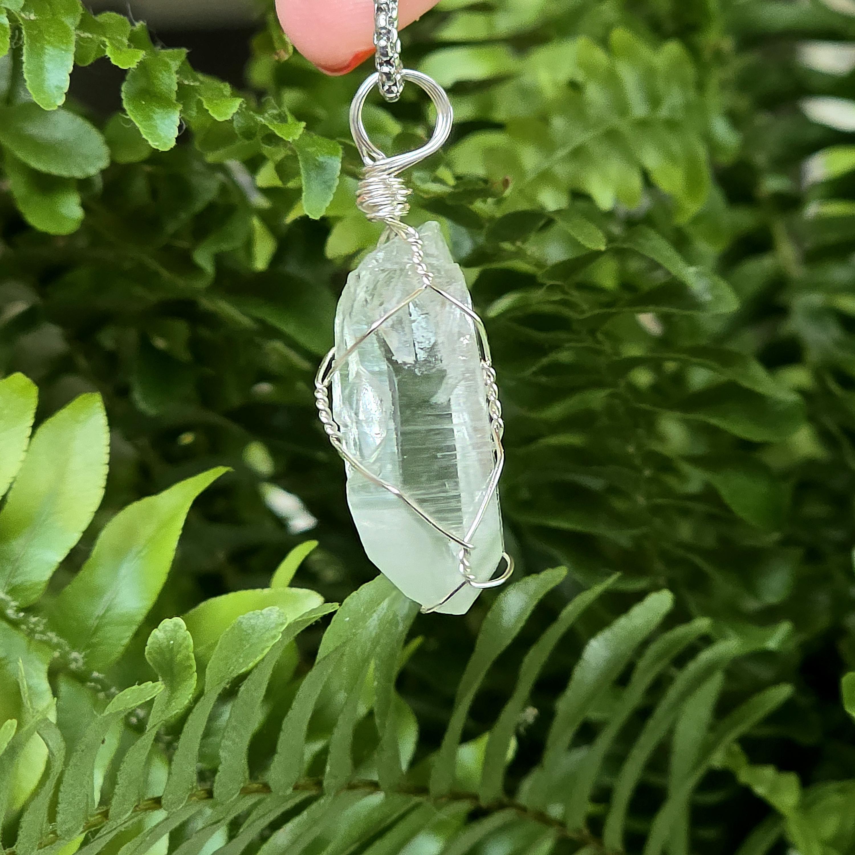 Himalayan Quartz Point Necklace | Chlorite Included Crystal | High Altitude Quartz Pendant | Stainless Steel Chain Jewelry