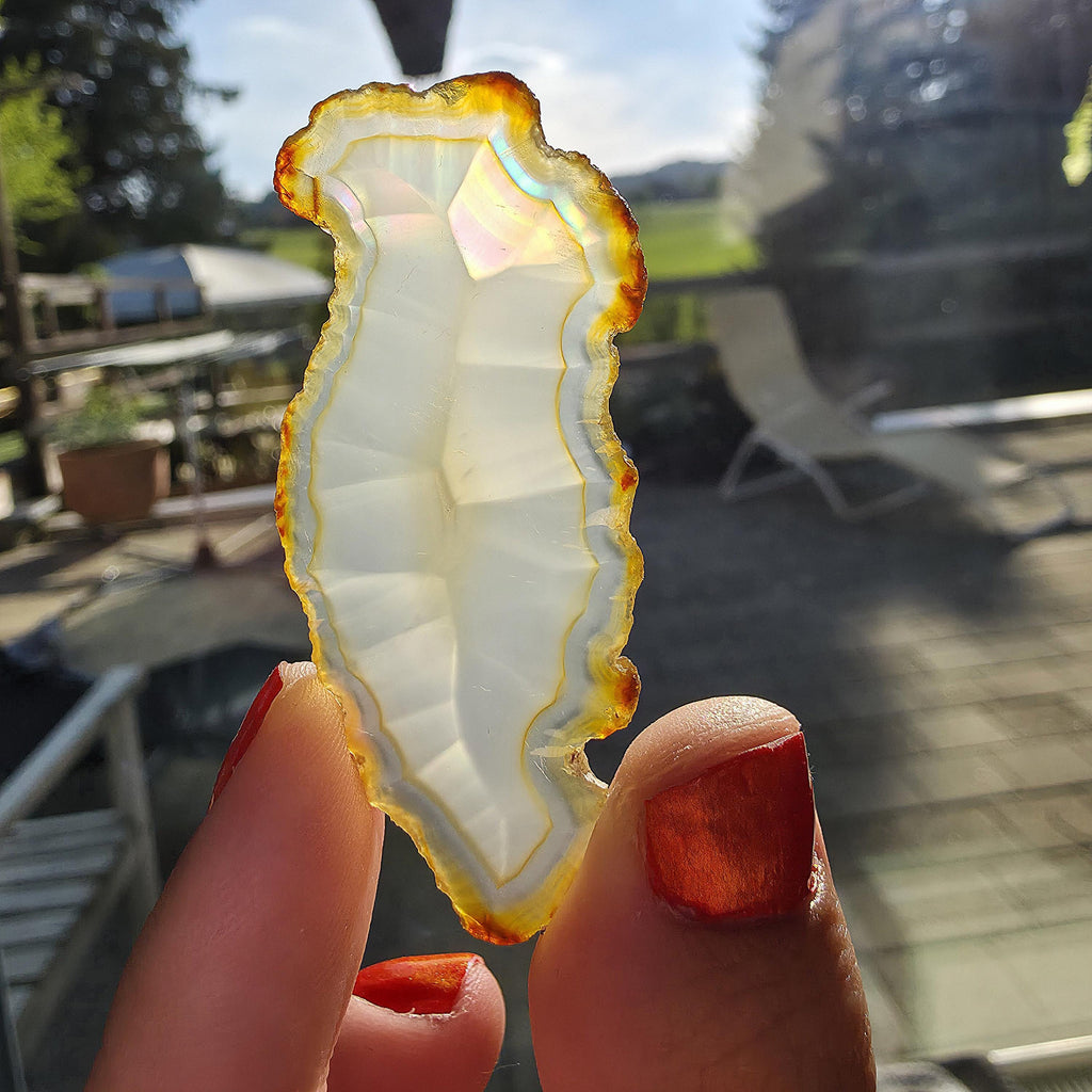 Natural Iris Agate Slice | Rainbow Agate Slice | Flashy Banded Agate | Collector Crystal | Small Agate Specimen