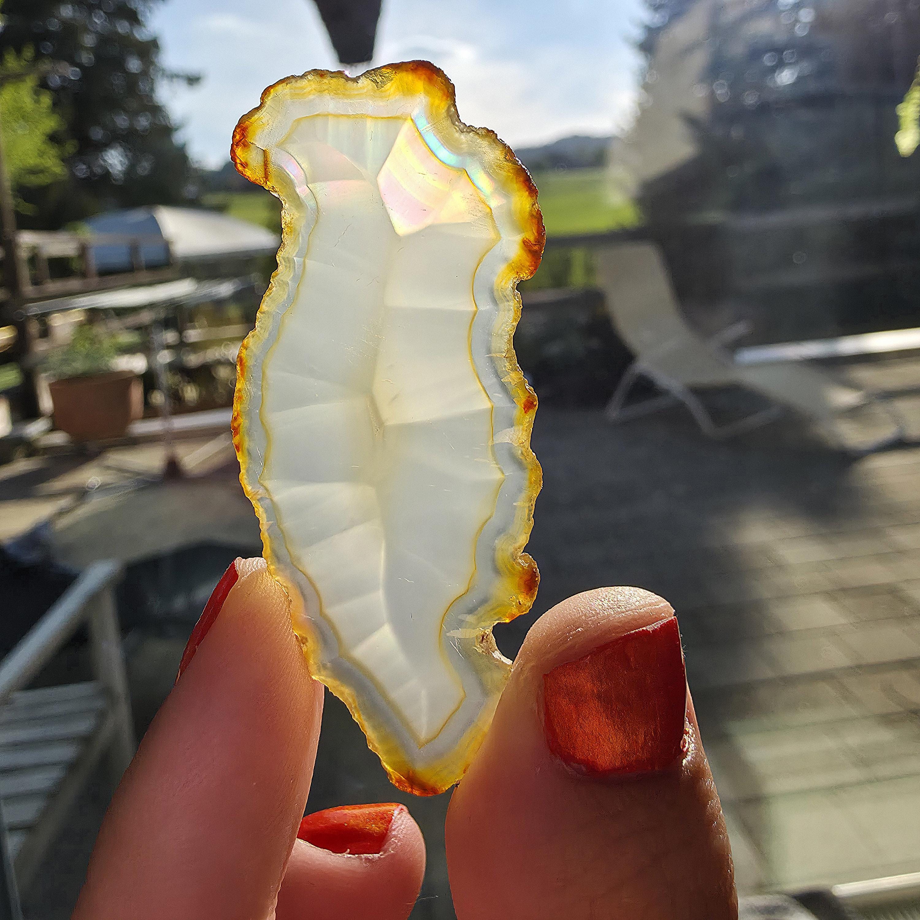 Natural Iris Agate Slice | Rainbow Agate Slice | Flashy Banded Agate | Collector Crystal | Small Agate Specimen