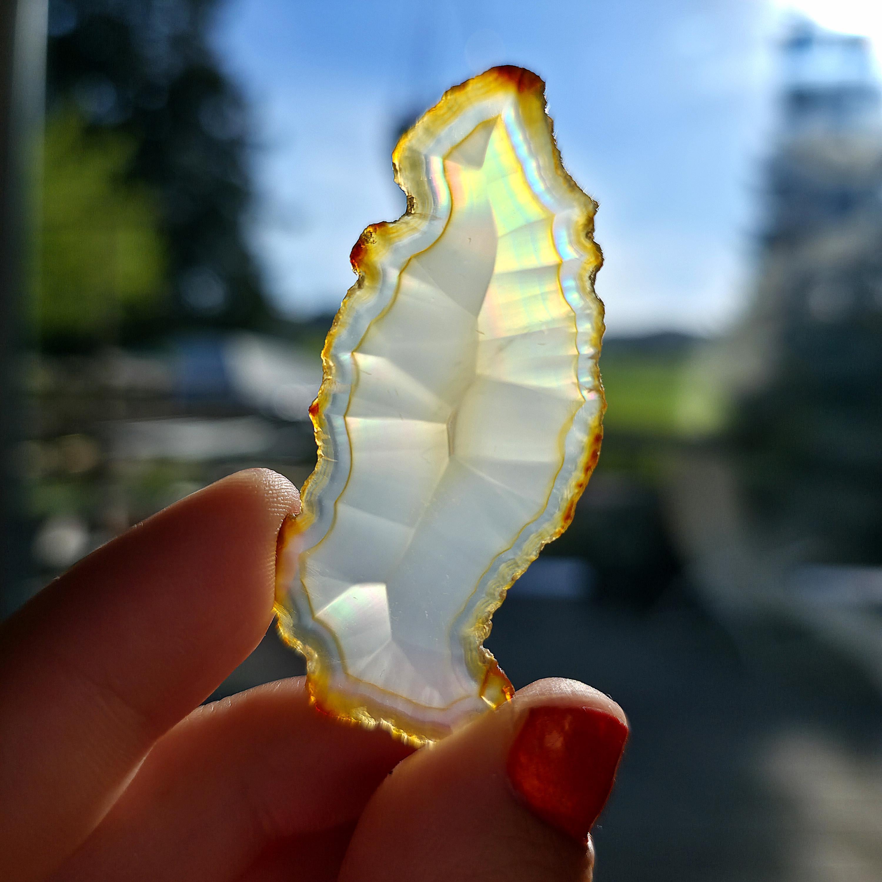 Natural Iris Agate Slice | Rainbow Agate Slice | Flashy Banded Agate | Collector Crystal | Small Agate Specimen
