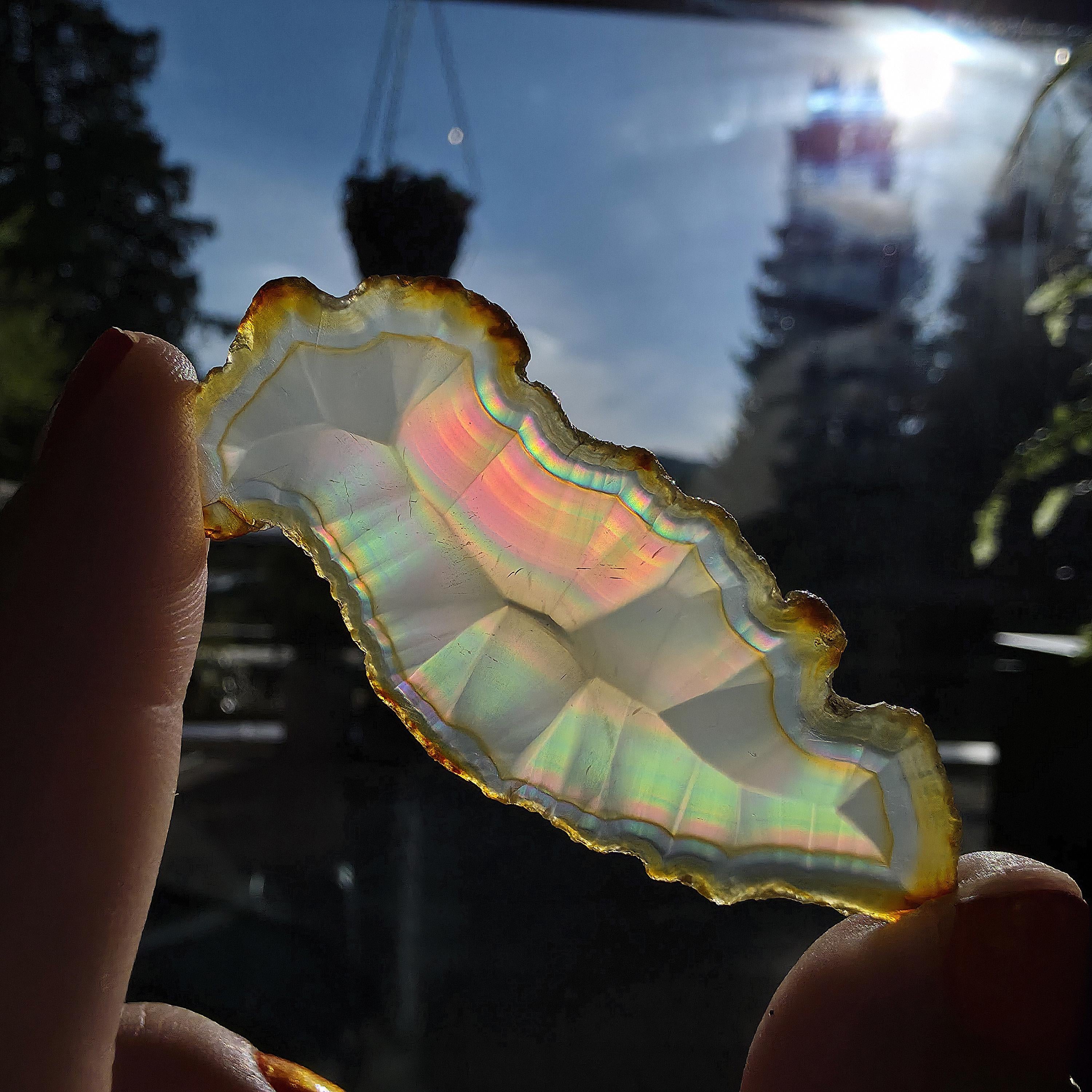 Natural Iris Agate Slice | Rainbow Agate Slice | Flashy Banded Agate | Collector Crystal | Small Agate Specimen