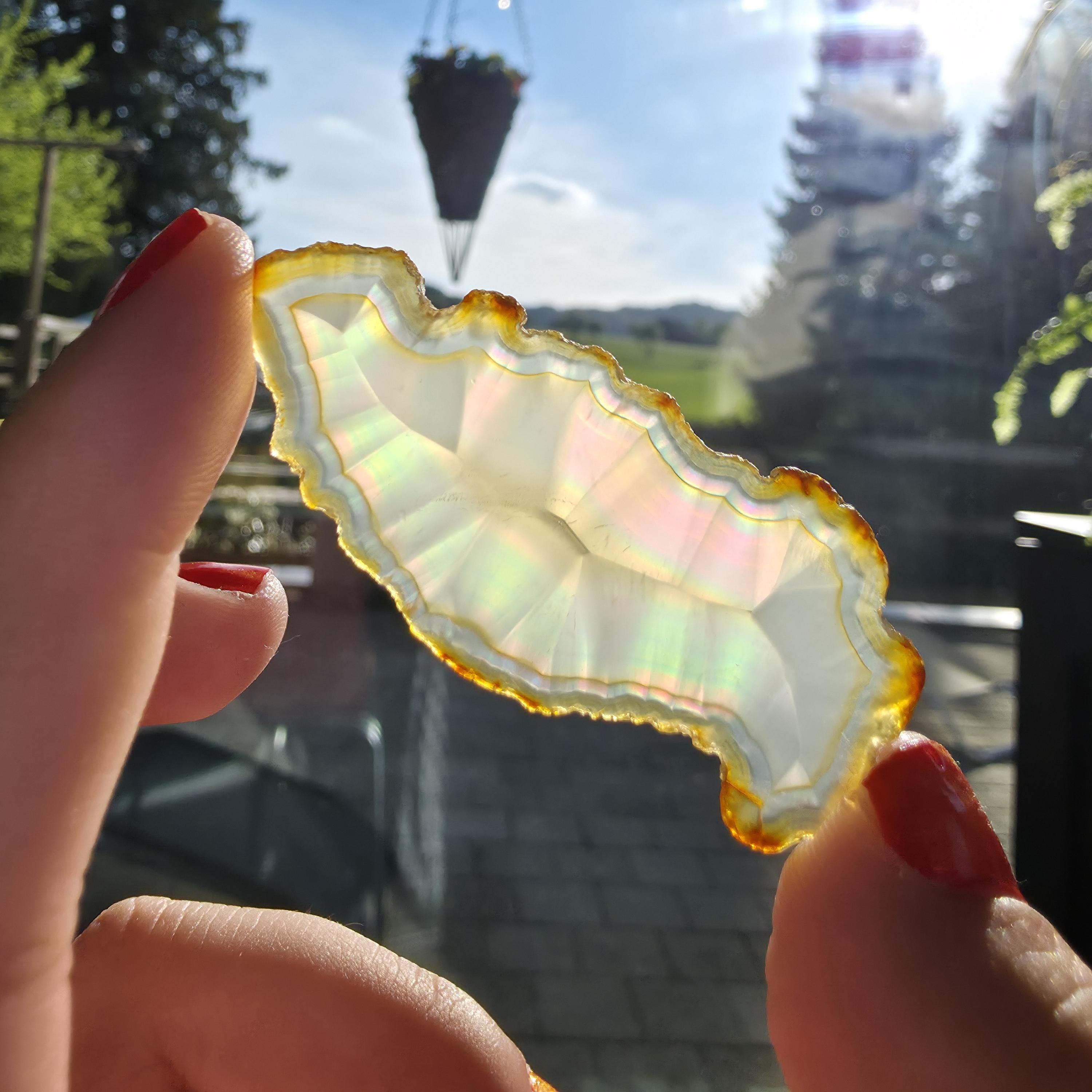 Natural Iris Agate Slice | Rainbow Agate Slice | Flashy Banded Agate | Collector Crystal | Small Agate Specimen