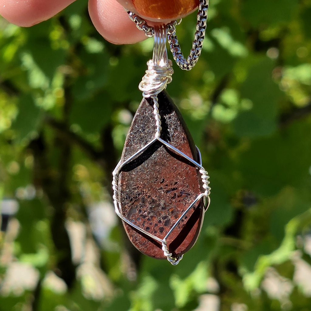 Dinosaur Bone Necklace | Fossil Cabochon Pendant | Polished Dino Bone | Stainless Steel Chain | Prehistoric Jewelry