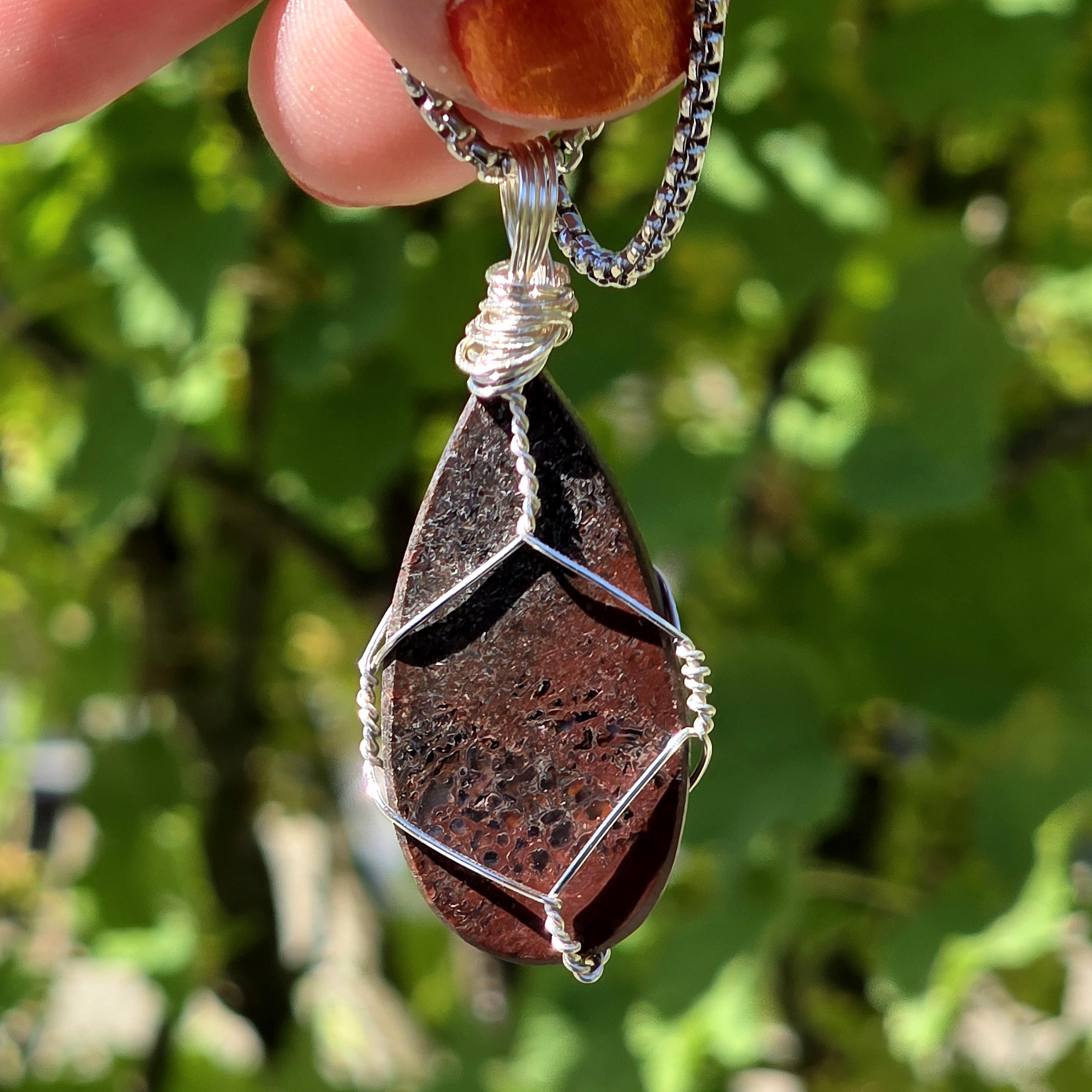 Dinosaur Bone Necklace | Fossil Cabochon Pendant | Polished Dino Bone | Stainless Steel Chain | Prehistoric Jewelry