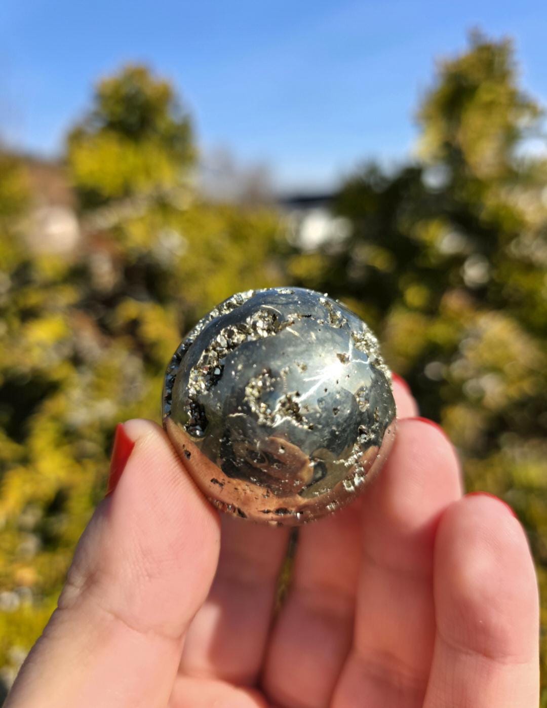 Druzy Pyrite Sphere | Sparkling Fool’s Gold Crystal Ball | Natural Metallic Mineral Specimen Decor