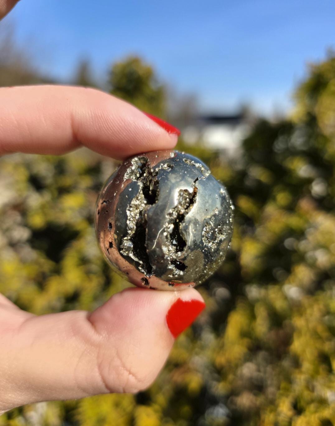 Druzy Pyrite Sphere | Sparkling Fool’s Gold Crystal Ball | Natural Metallic Mineral Specimen Decor