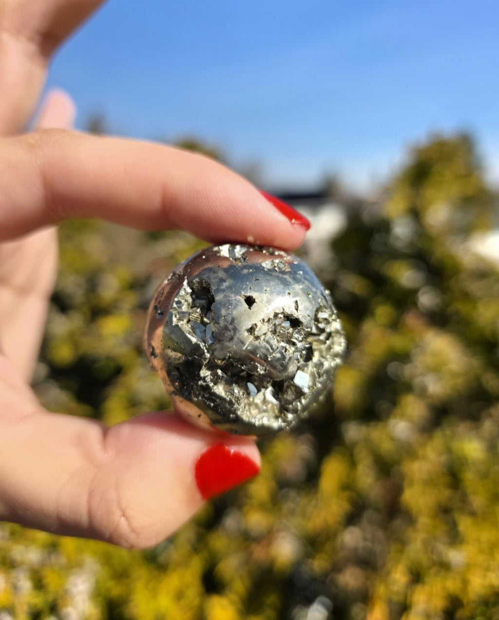 Druzy Pyrite Sphere | Sparkling Fool’s Gold Crystal Ball | Natural Metallic Mineral Specimen Decor
