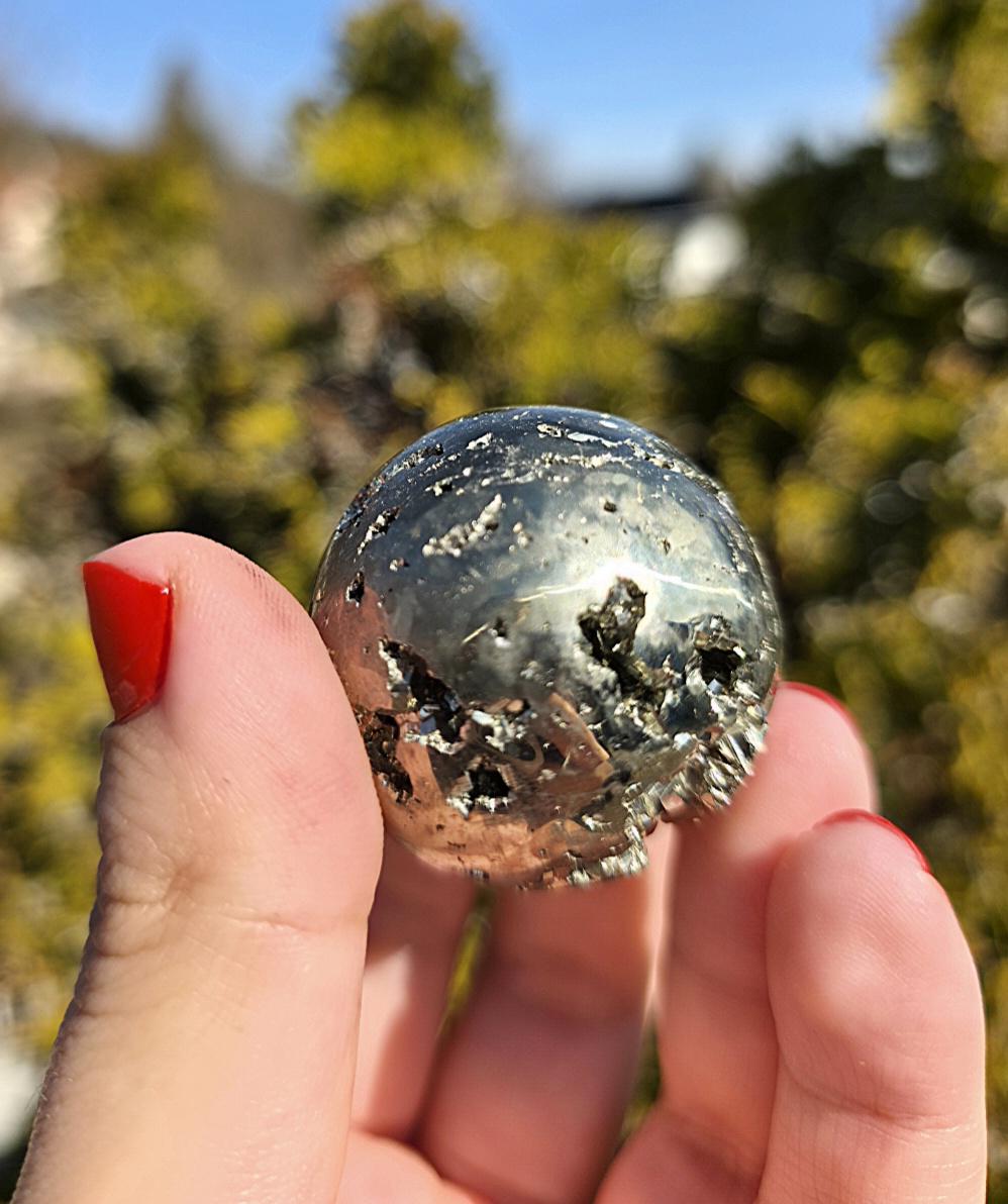 Druzy Pyrite Sphere | Sparkling Fool’s Gold Crystal Ball | Natural Metallic Mineral Specimen Decor
