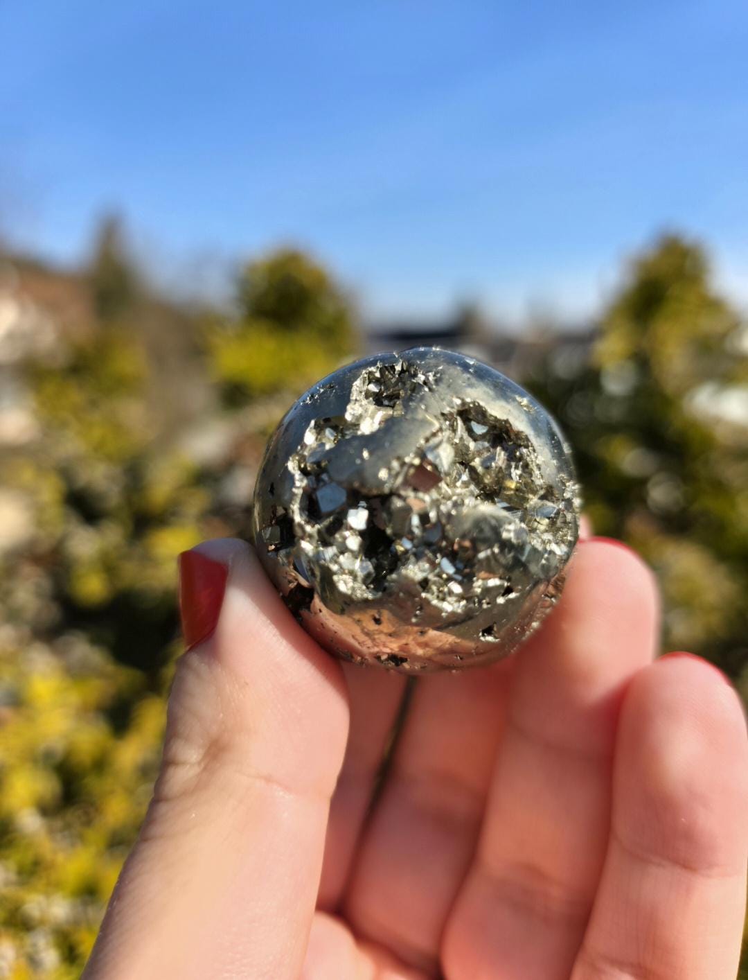 Druzy Pyrite Sphere | Sparkling Fool’s Gold Crystal Ball | Natural Metallic Mineral Specimen Decor