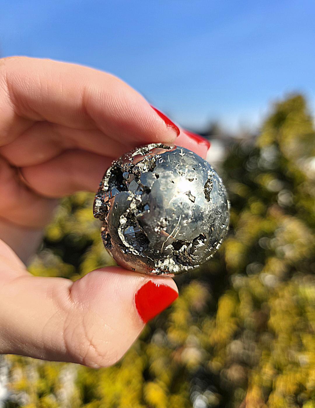 Druzy Pyrite Sphere | Sparkling Fool’s Gold Crystal Ball | Natural Metallic Mineral Specimen Decor
