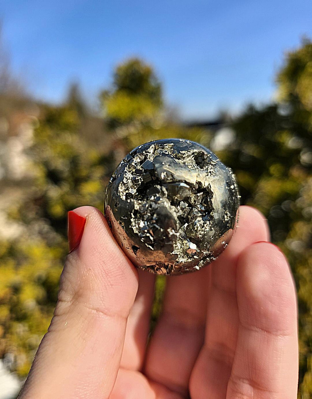 Druzy Pyrite Sphere | Sparkling Fool’s Gold Crystal Ball | Natural Metallic Mineral Specimen Decor