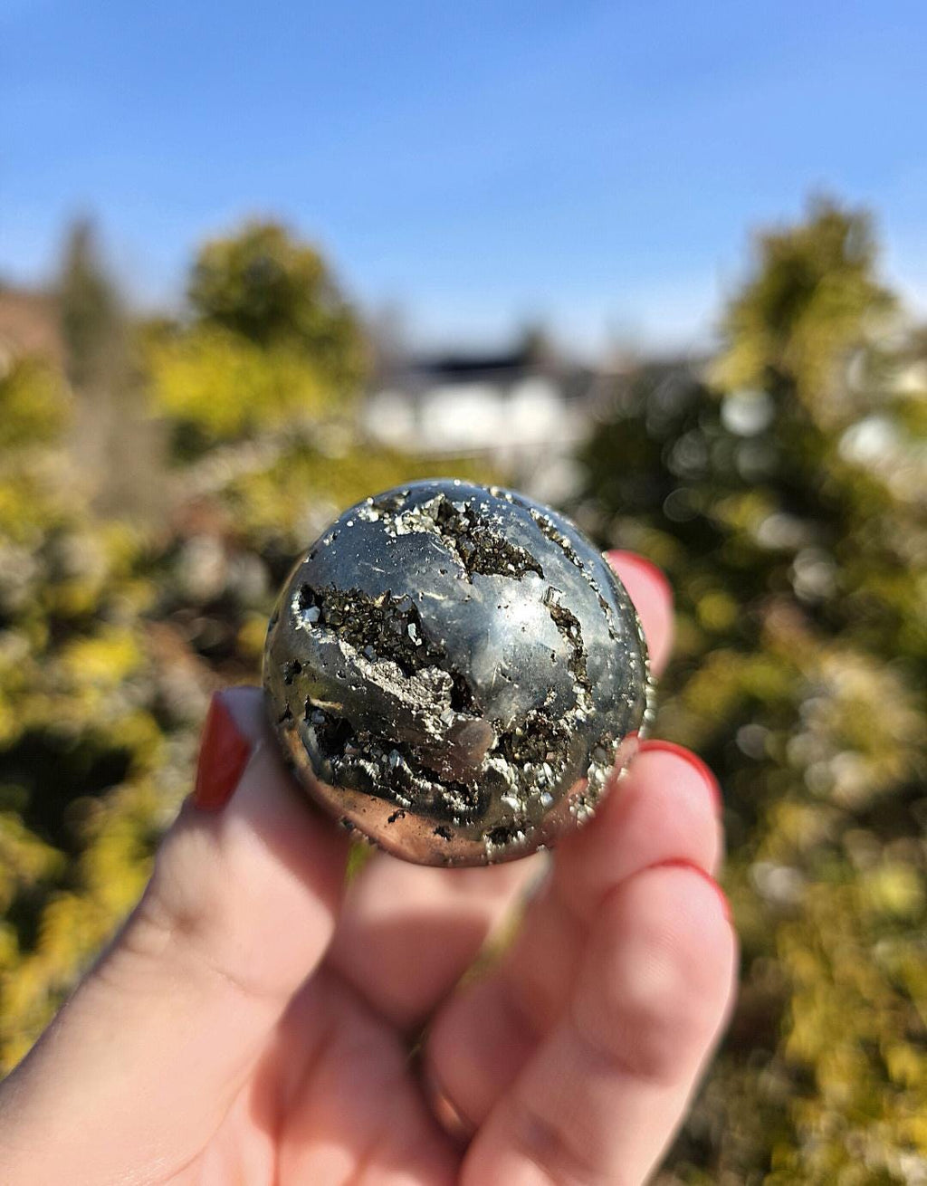 Druzy Pyrite Sphere | Sparkling Fool’s Gold Crystal Ball | Natural Metallic Mineral Specimen Decor