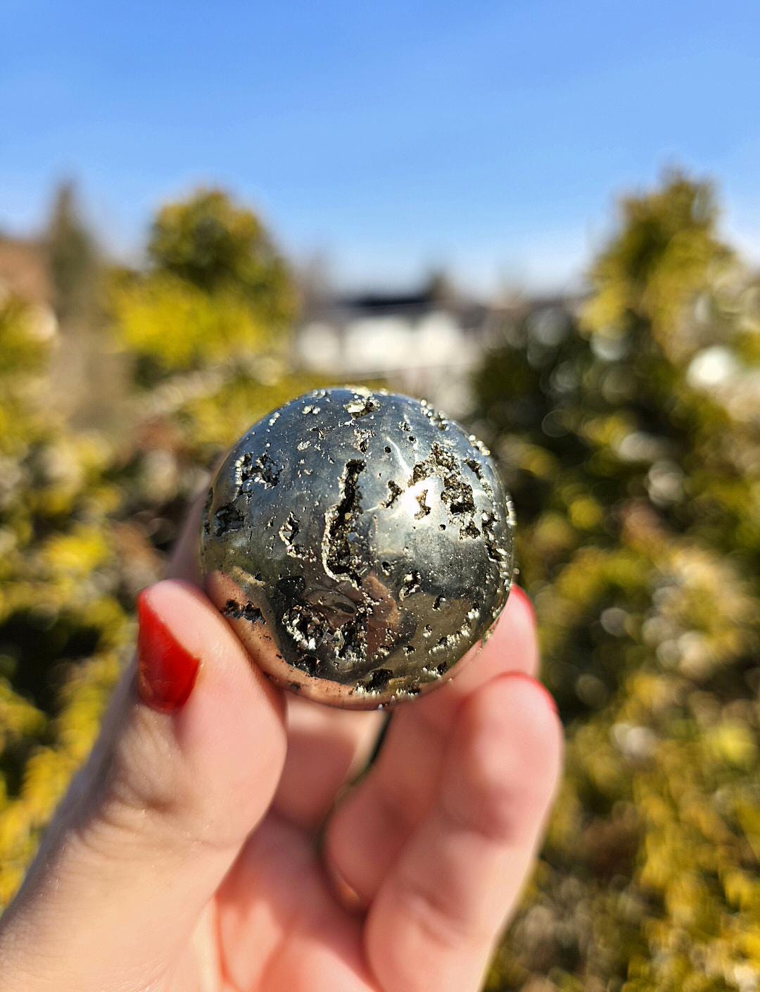 Druzy Pyrite Sphere | Sparkling Fool’s Gold Crystal Ball | Natural Metallic Mineral Specimen Decor