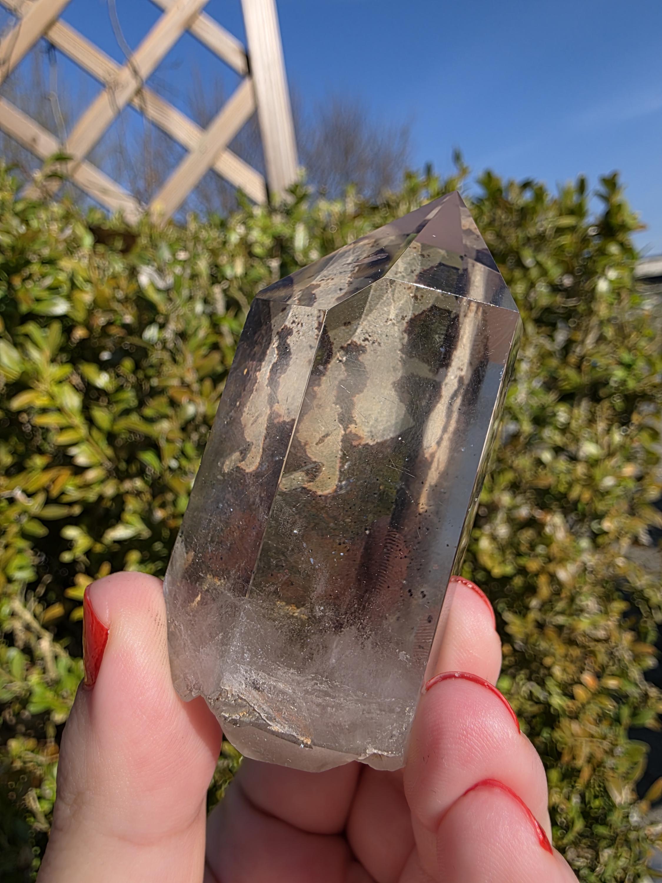 Garden Quartz Tower | Polished Lodolite Crystal Point | Natural Inclusion Quartz Decor