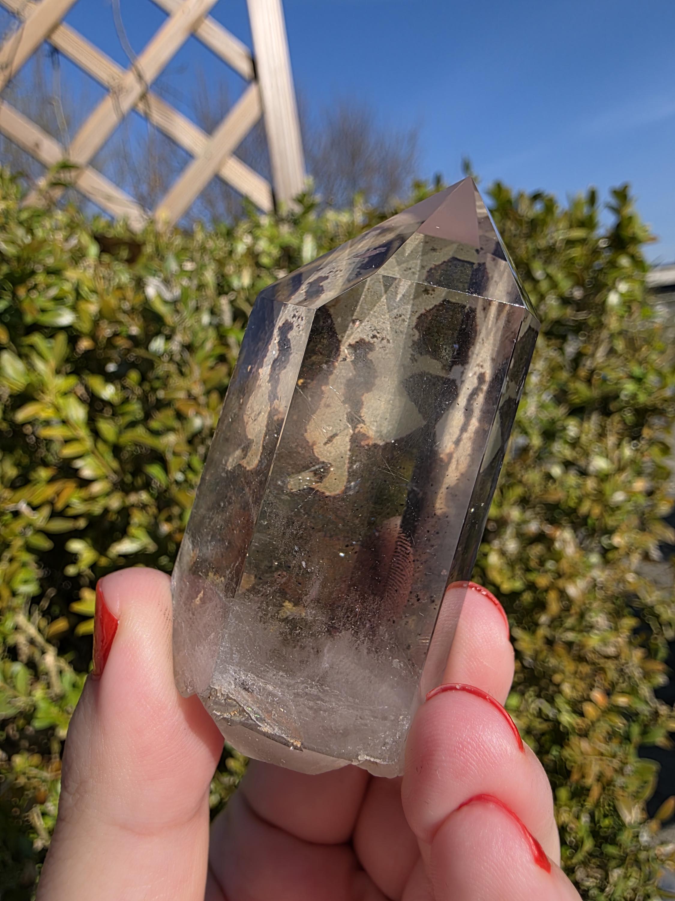 Garden Quartz Tower | Polished Lodolite Crystal Point | Natural Inclusion Quartz Decor