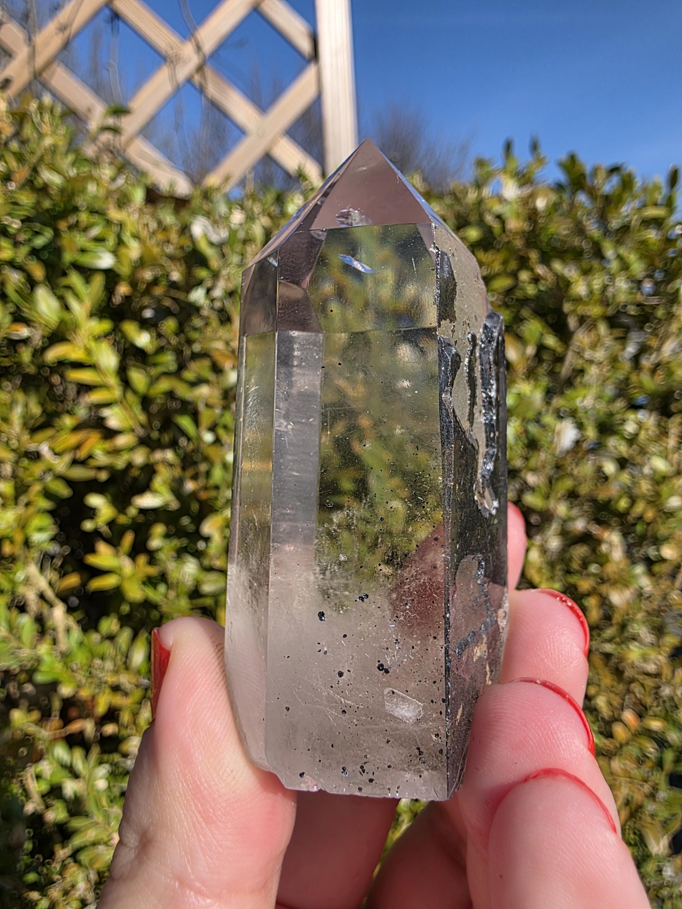 Garden Quartz Tower | Polished Lodolite Crystal Point | Natural Inclusion Quartz Decor
