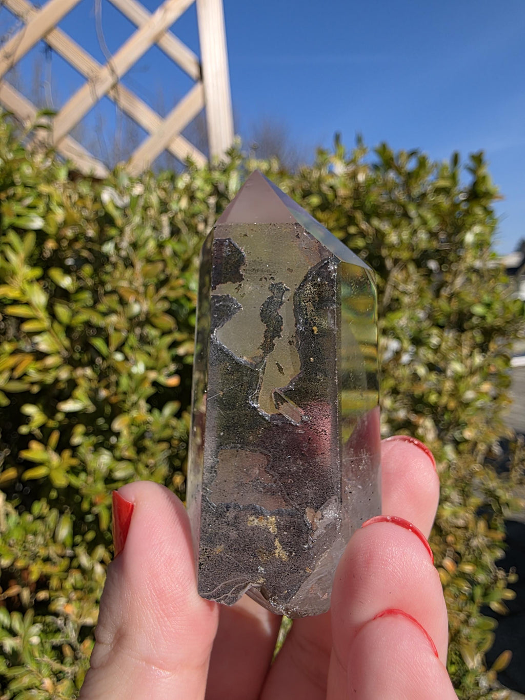 Garden Quartz Tower | Polished Lodolite Crystal Point | Natural Inclusion Quartz Decor