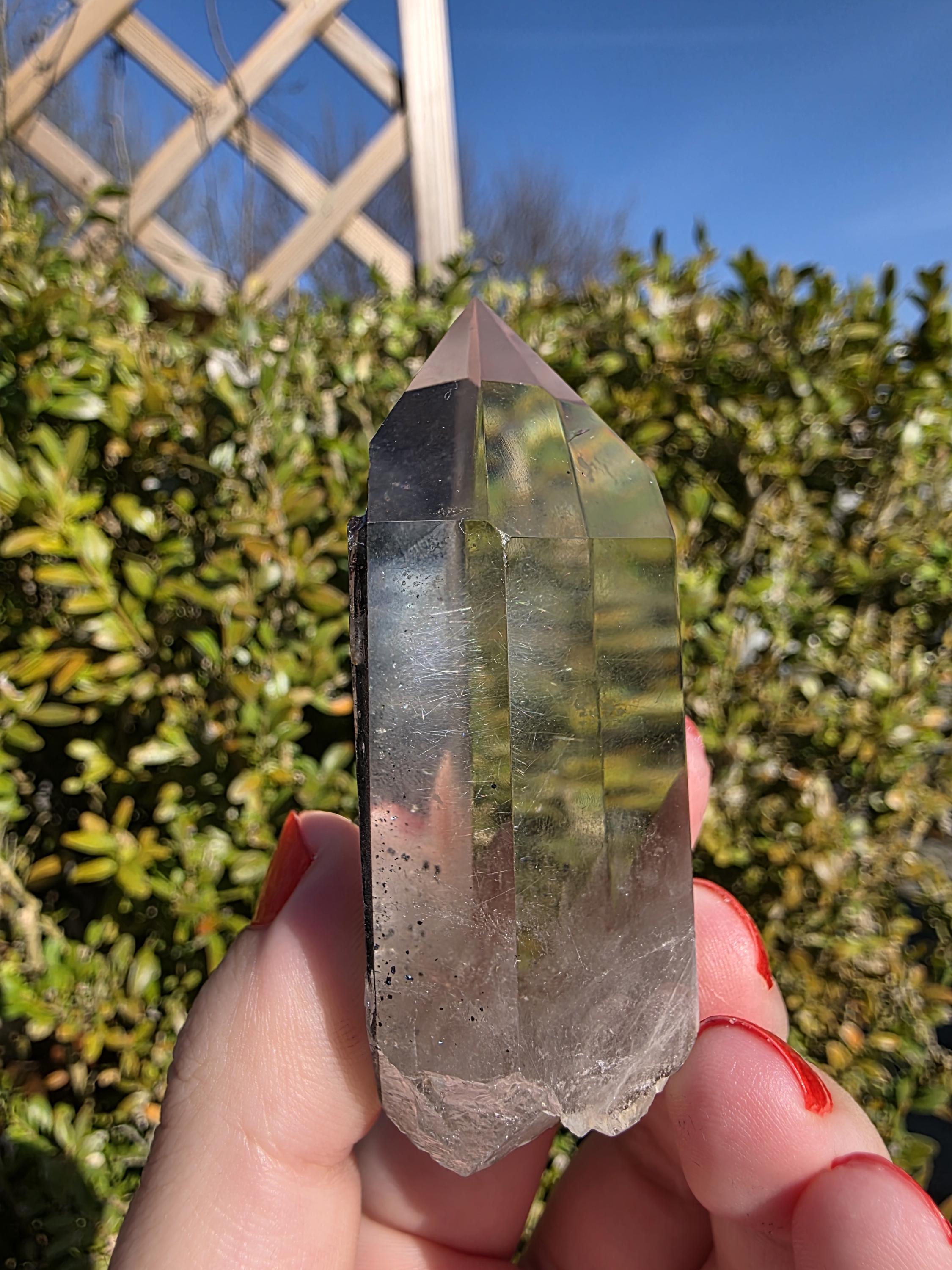 Garden Quartz Tower | Polished Lodolite Crystal Point | Natural Inclusion Quartz Decor