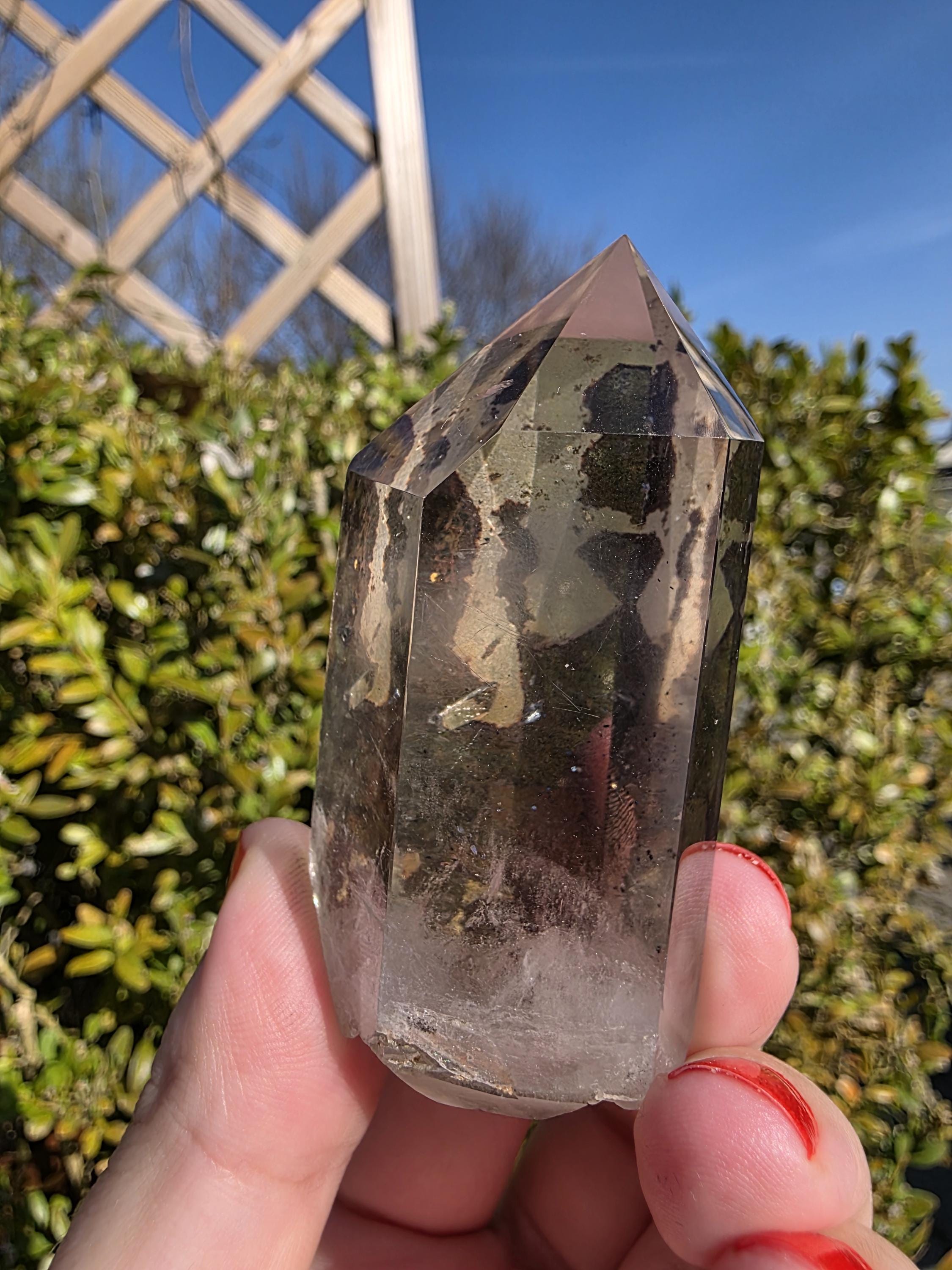 Garden Quartz Tower | Polished Lodolite Crystal Point | Natural Inclusion Quartz Decor