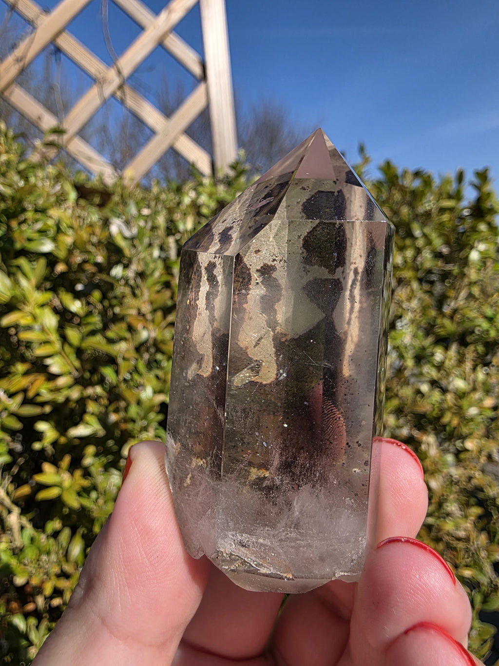 Garden Quartz Tower | Polished Lodolite Crystal Point | Natural Inclusion Quartz Decor