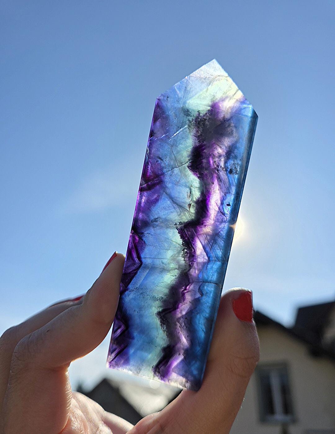 Polished Blue Fluorite Tower | Natural Crystal Decor, Clarity, Focus