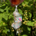 Raw Ethiopian Welo Opal Necklace | Wire Wrapped Pendant, 925 Sterling Silver Chain