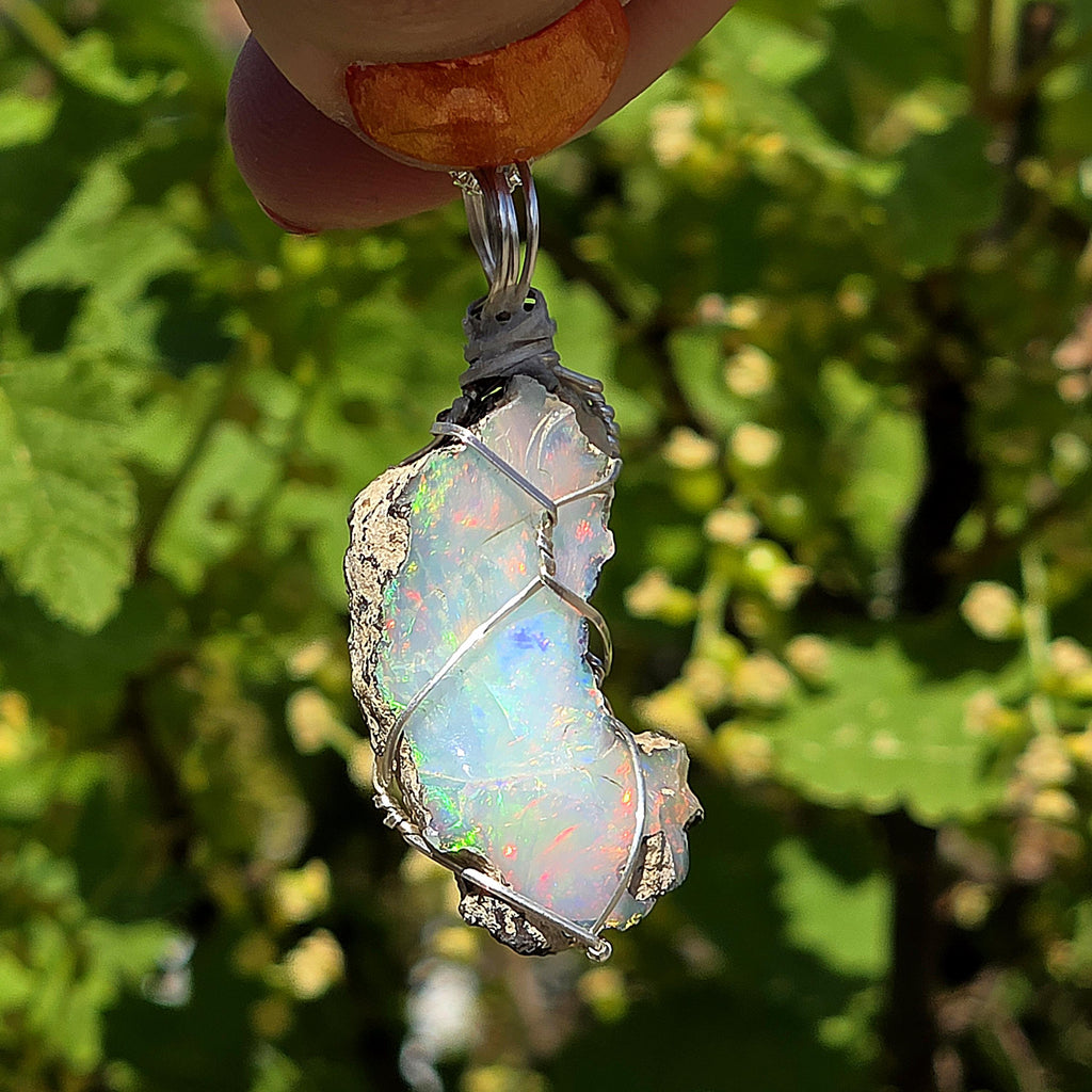 Raw Ethiopian Welo Opal Necklace | Wire Wrapped Pendant, 925 Sterling Silver Chain