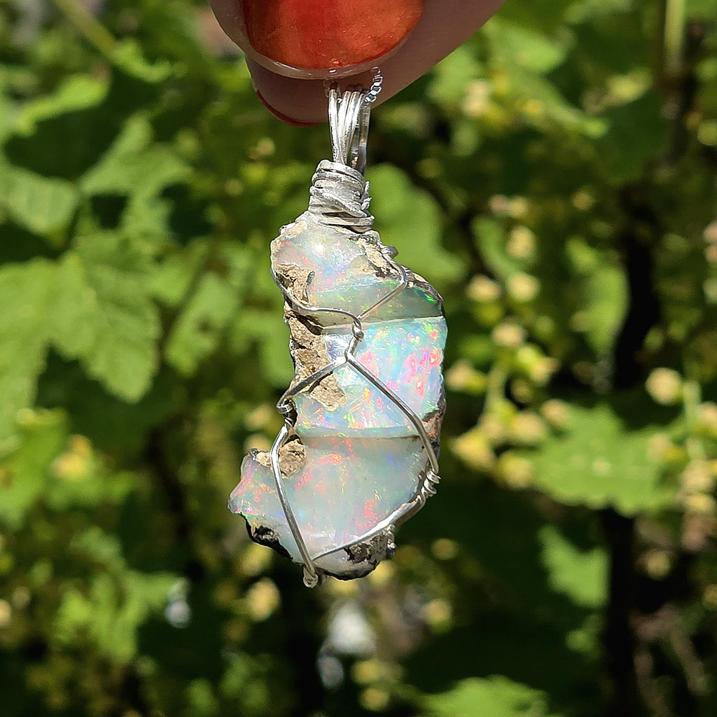 Raw Ethiopian Welo Opal Necklace | Wire Wrapped Pendant, 925 Sterling Silver Chain