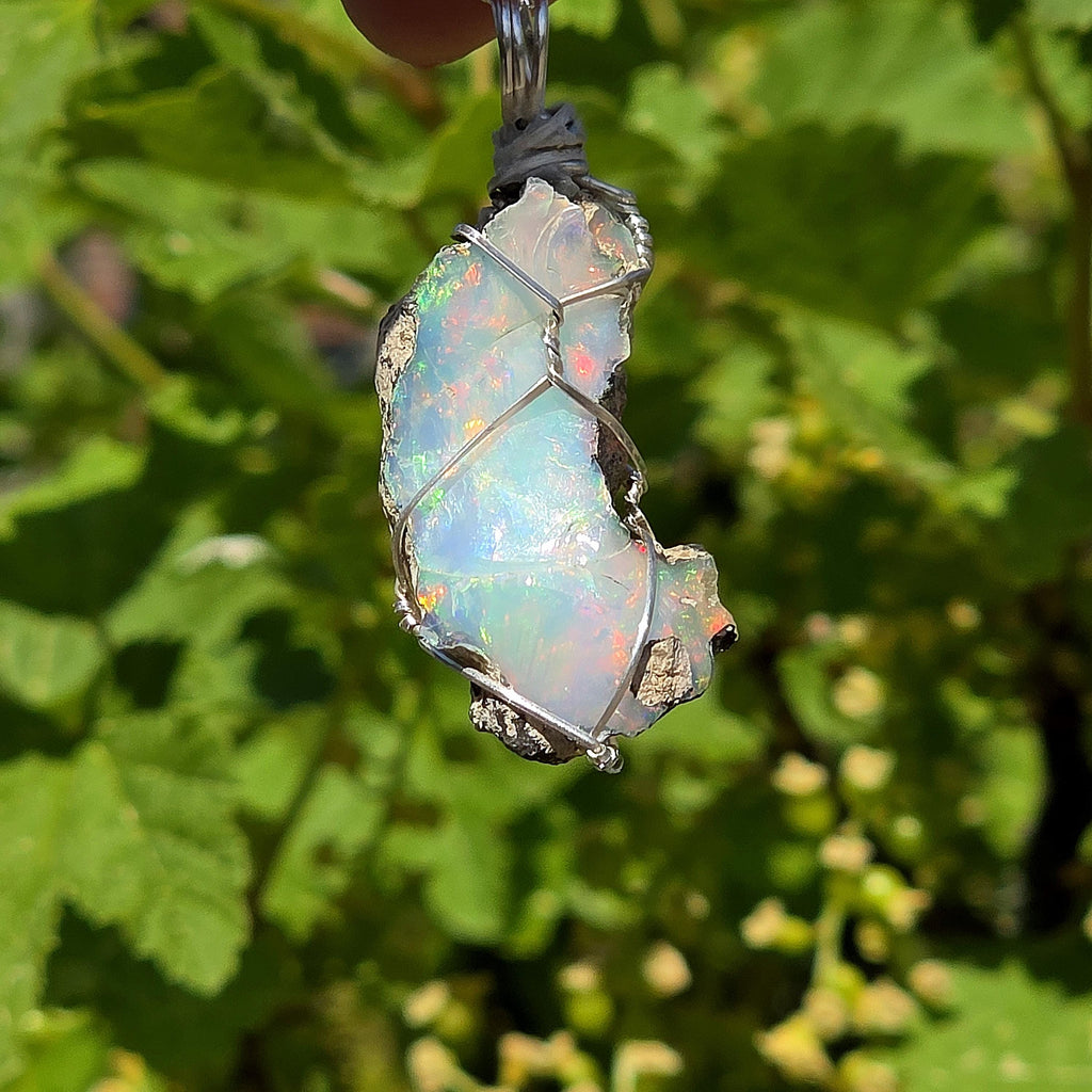 Raw Ethiopian Welo Opal Necklace | Wire Wrapped Pendant, 925 Sterling Silver Chain