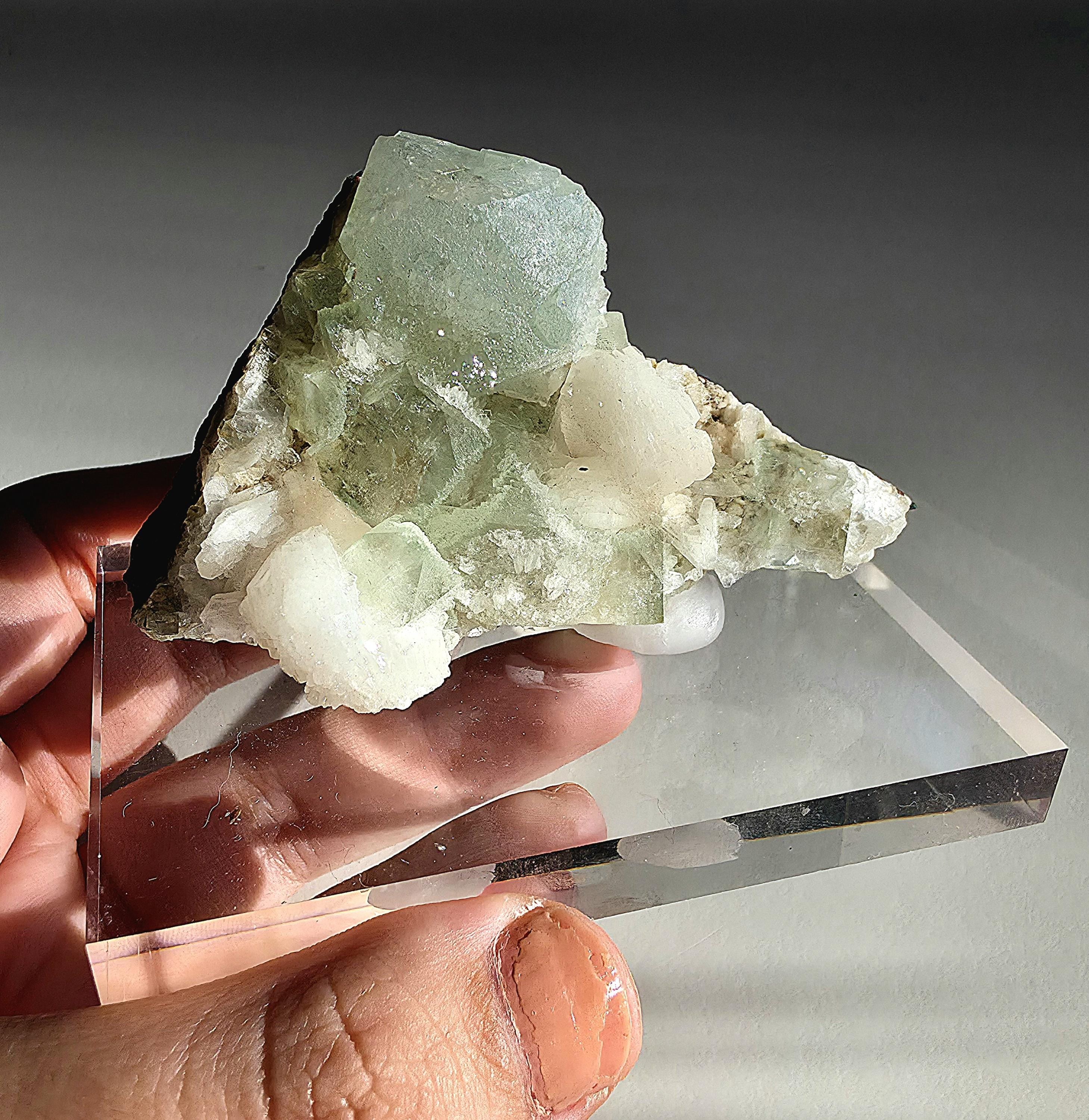 Mint Green Apophyllite with Stilbite | Natural Zeolite Crystal Specimen | Collector Mineral Display Decor