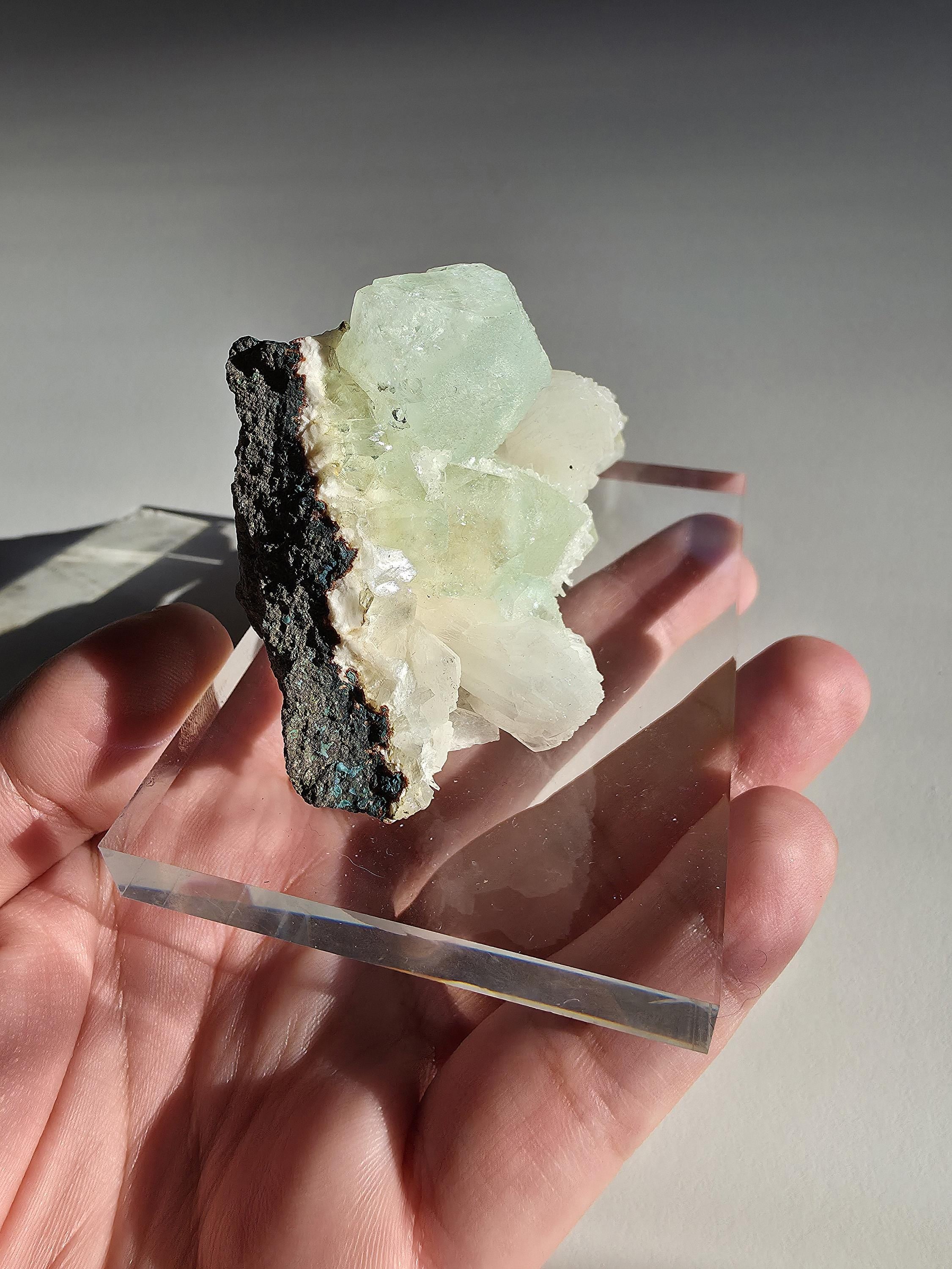 Mint Green Apophyllite with Stilbite | Natural Zeolite Crystal Specimen | Collector Mineral Display Decor