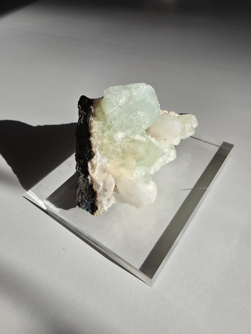 Mint Green Apophyllite with Stilbite | Natural Zeolite Crystal Specimen | Collector Mineral Display Decor