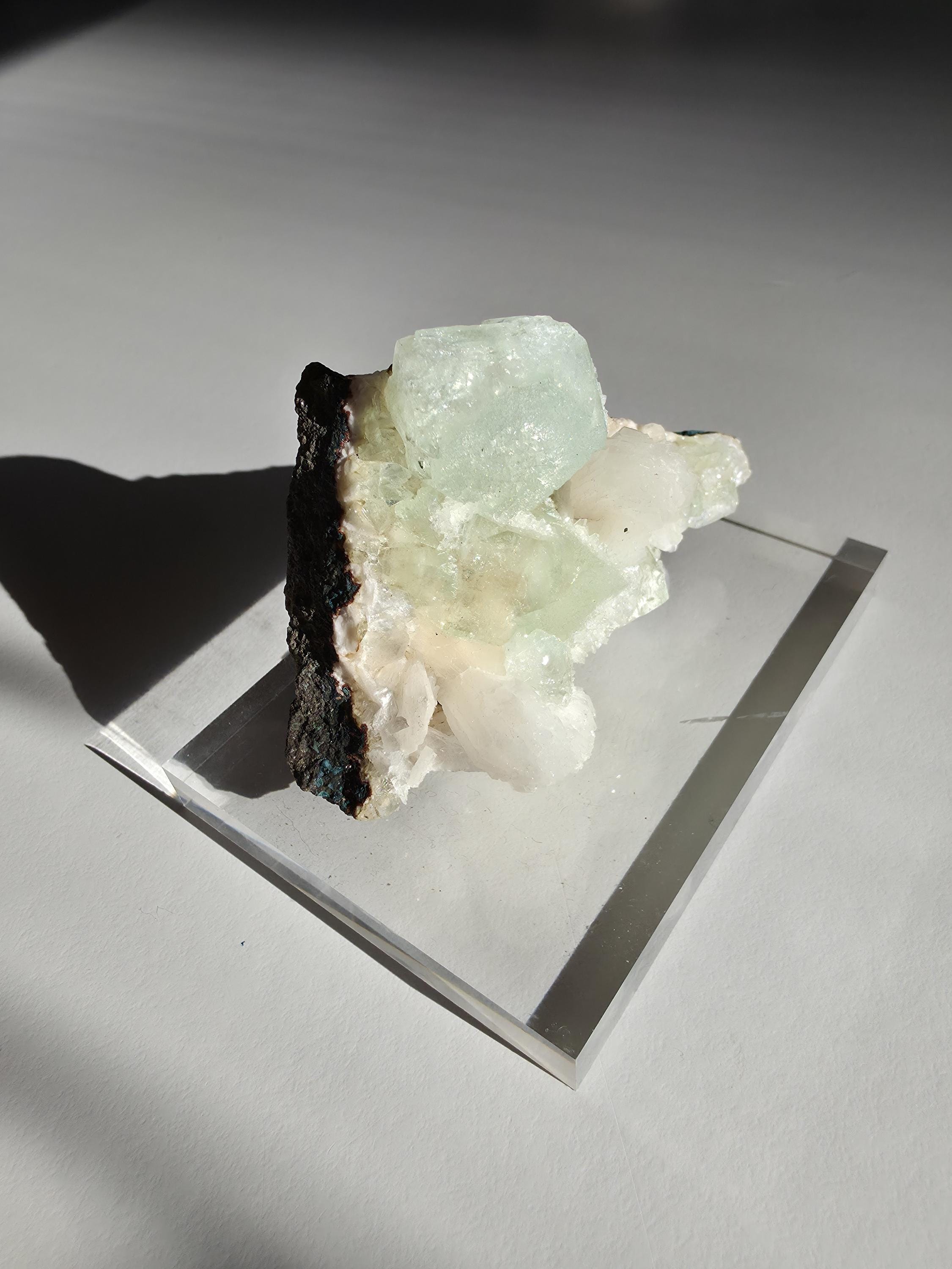 Mint Green Apophyllite with Stilbite | Natural Zeolite Crystal Specimen | Collector Mineral Display Decor