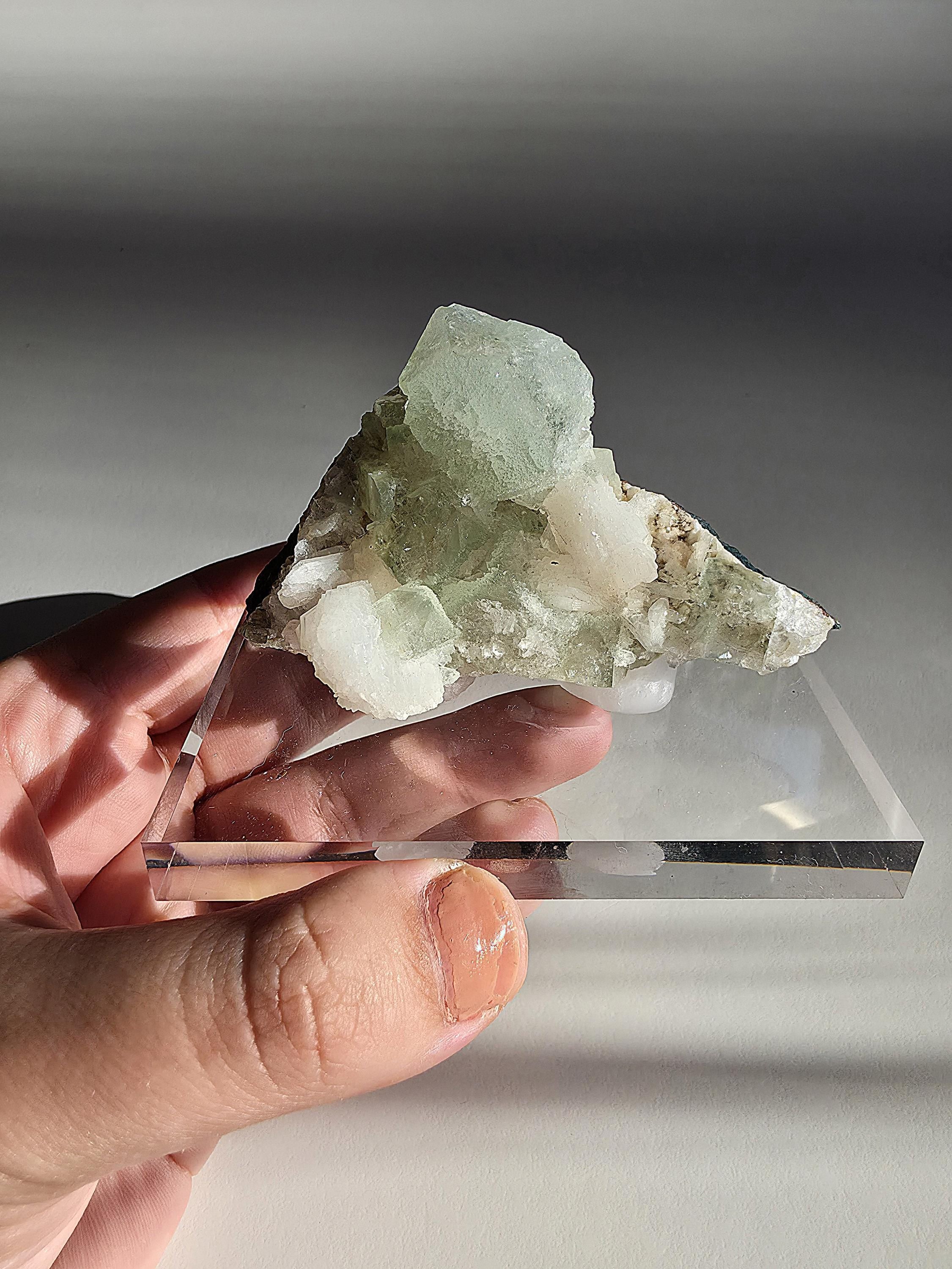 Mint Green Apophyllite with Stilbite | Natural Zeolite Crystal Specimen | Collector Mineral Display Decor