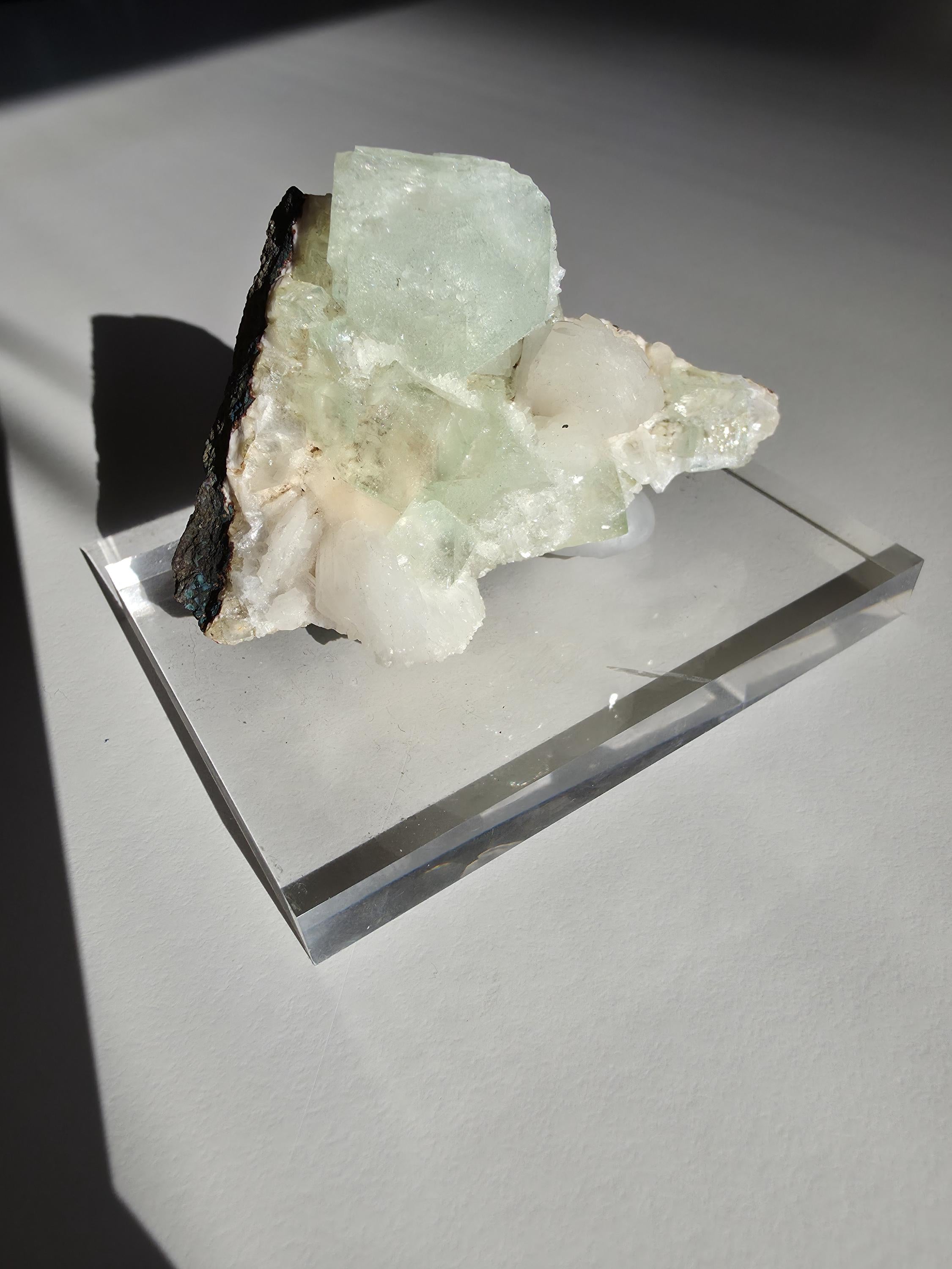 Mint Green Apophyllite with Stilbite | Natural Zeolite Crystal Specimen | Collector Mineral Display Decor